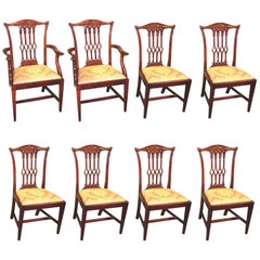 Antique Set of Eight 19th Century Chippendale Style Mahogany Dining Chairs