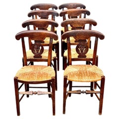 Set of Eight 19th Century Dining Chairs with Carved Backs