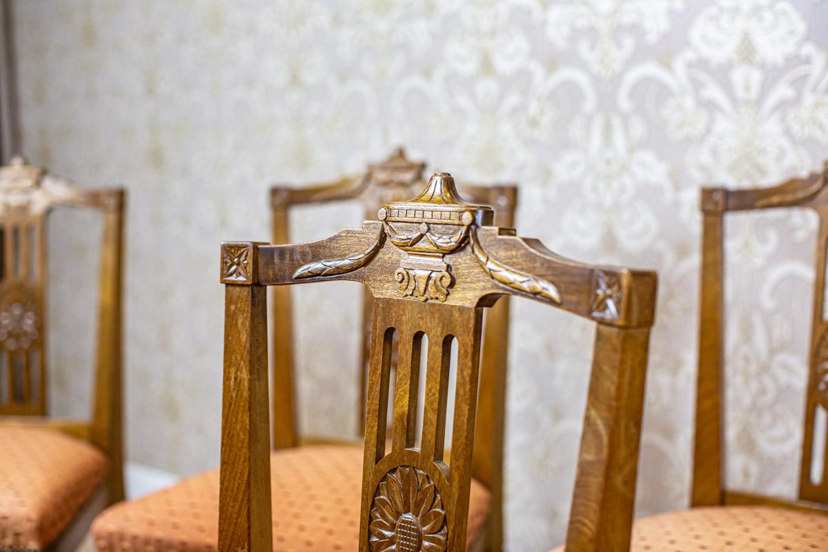 Ensemble de huit chaises Empire en frêne du XIXe siècle avec tapisserie rose saumon en vente 6