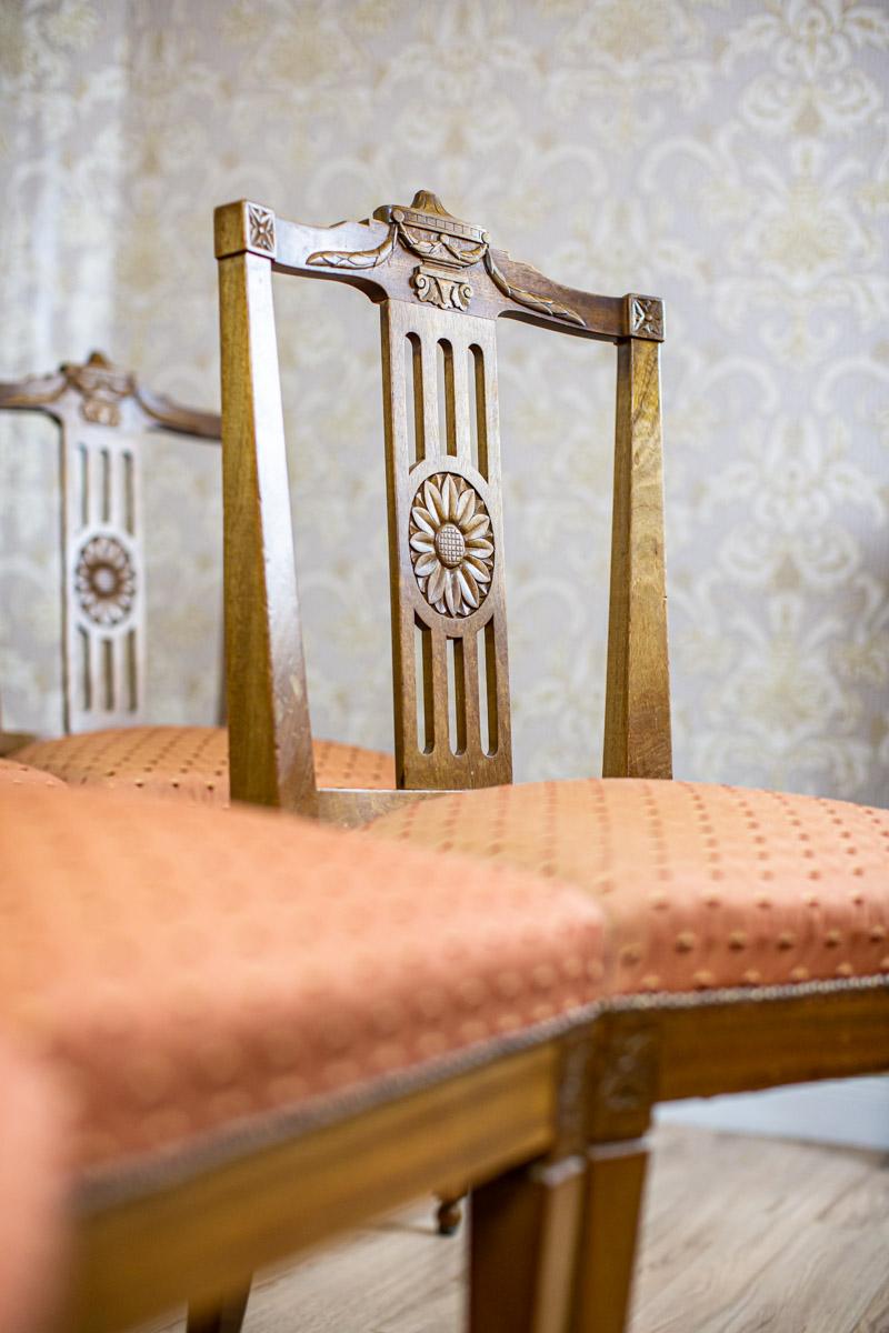 Ensemble de huit chaises Empire en frêne du XIXe siècle avec tapisserie rose saumon en vente 7