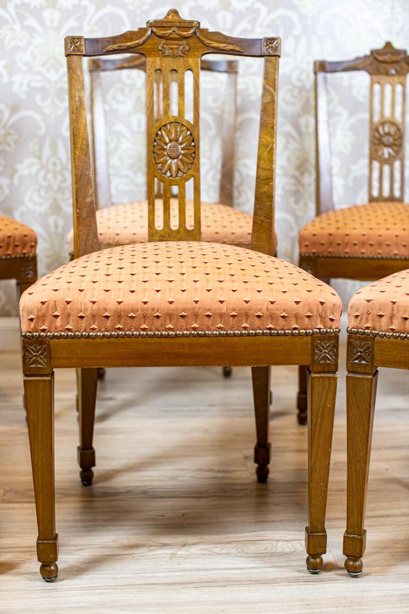 Ensemble de huit chaises Empire en frêne du XIXe siècle avec tapisserie rose saumon en vente 9