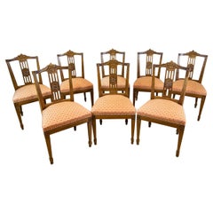 Set of Eight 19th-Century Empire Ash Chairs in Salmon Pink Upholstery