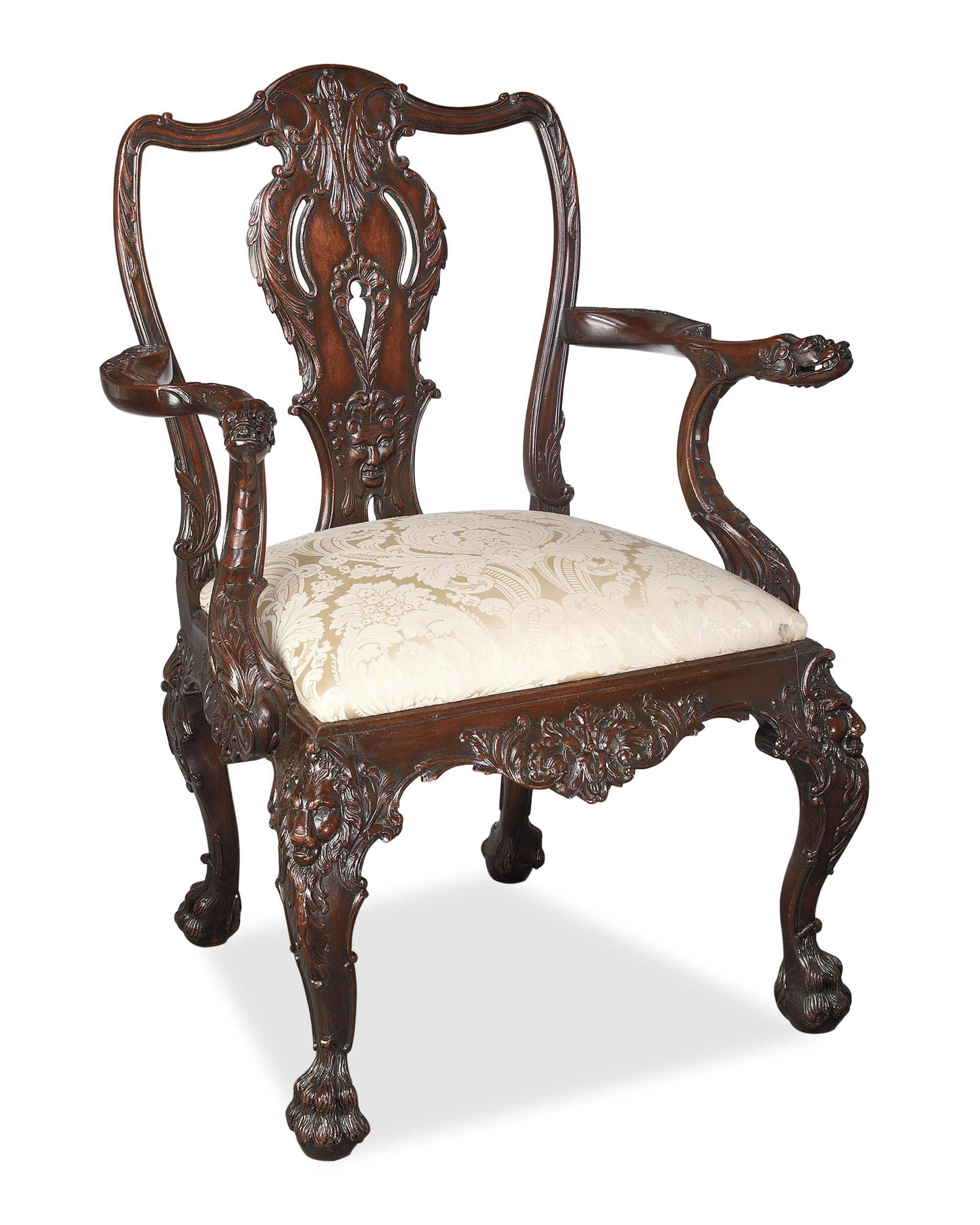 Carved Set of Eight 19th Century English Dining Chairs