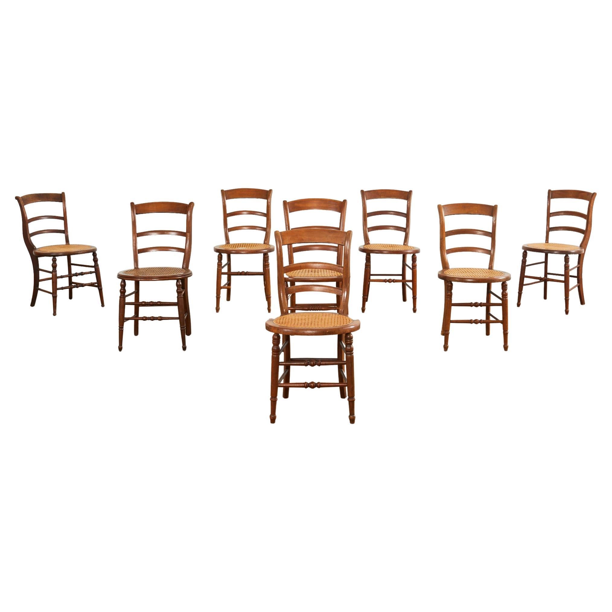 Set of Eight 19th Century French Provincial Fruitwood Bistro Chairs 