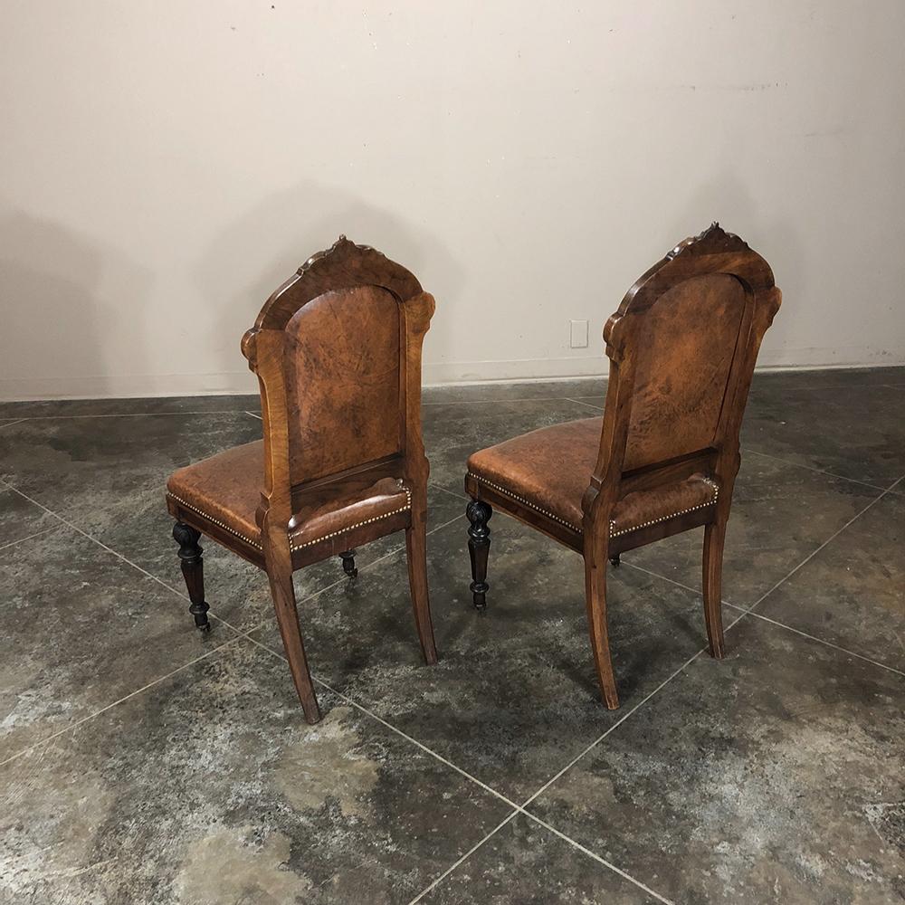 Set of Eight 19th Century French Walnut Renaissance Dining Chairs 3