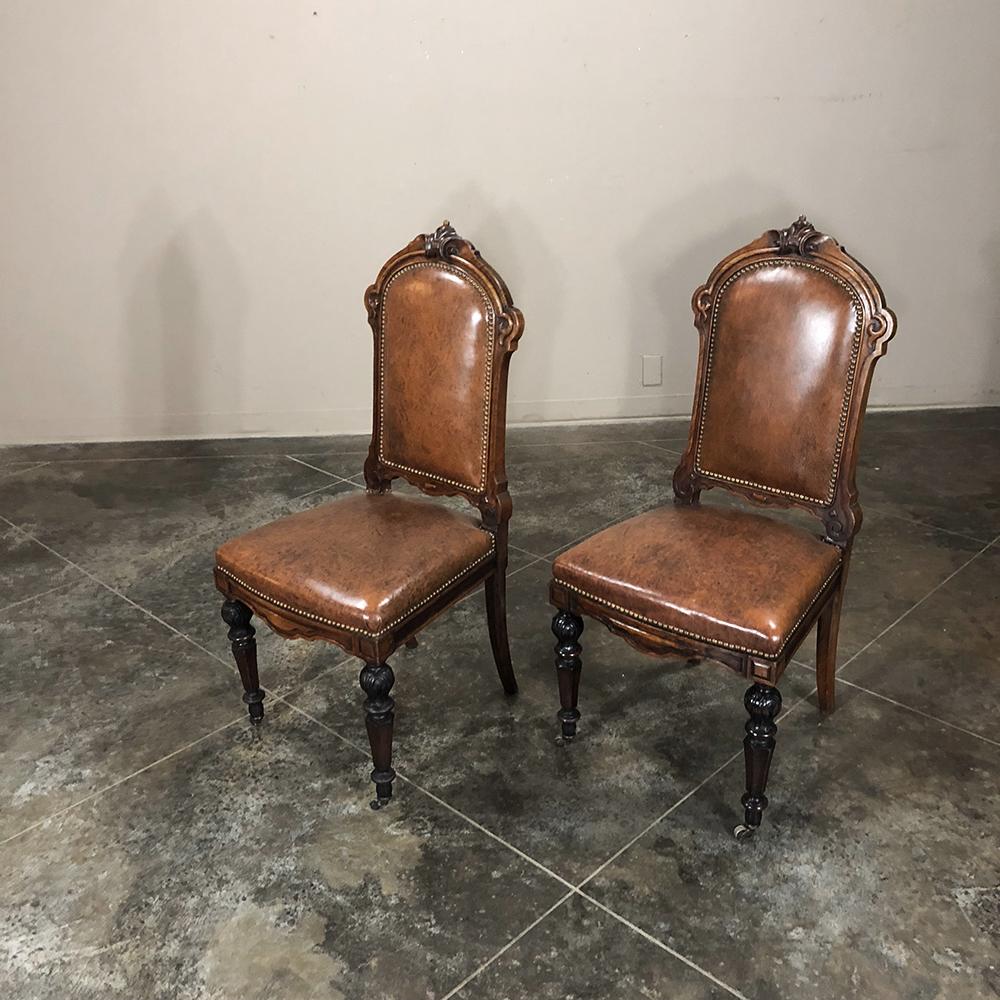 Set of Eight 19th Century French Walnut Renaissance Dining Chairs 4