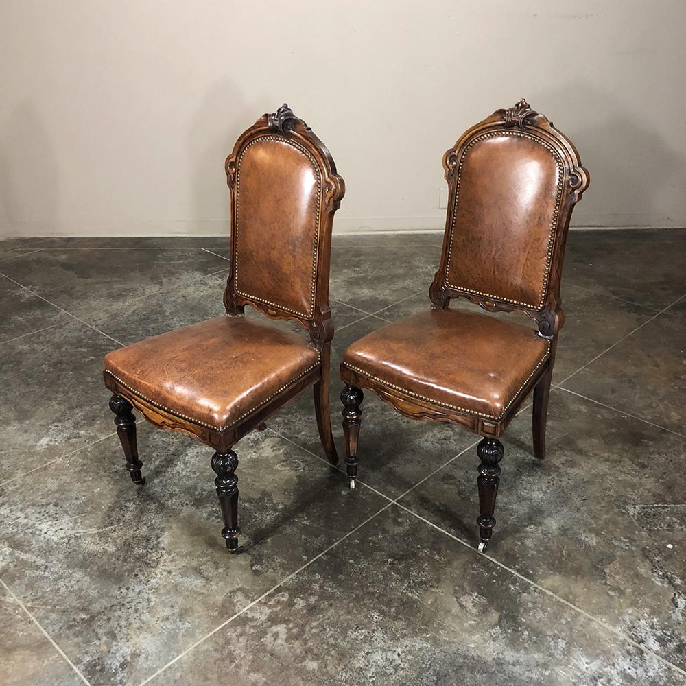 Set of Eight 19th Century French Walnut Renaissance Dining Chairs 5