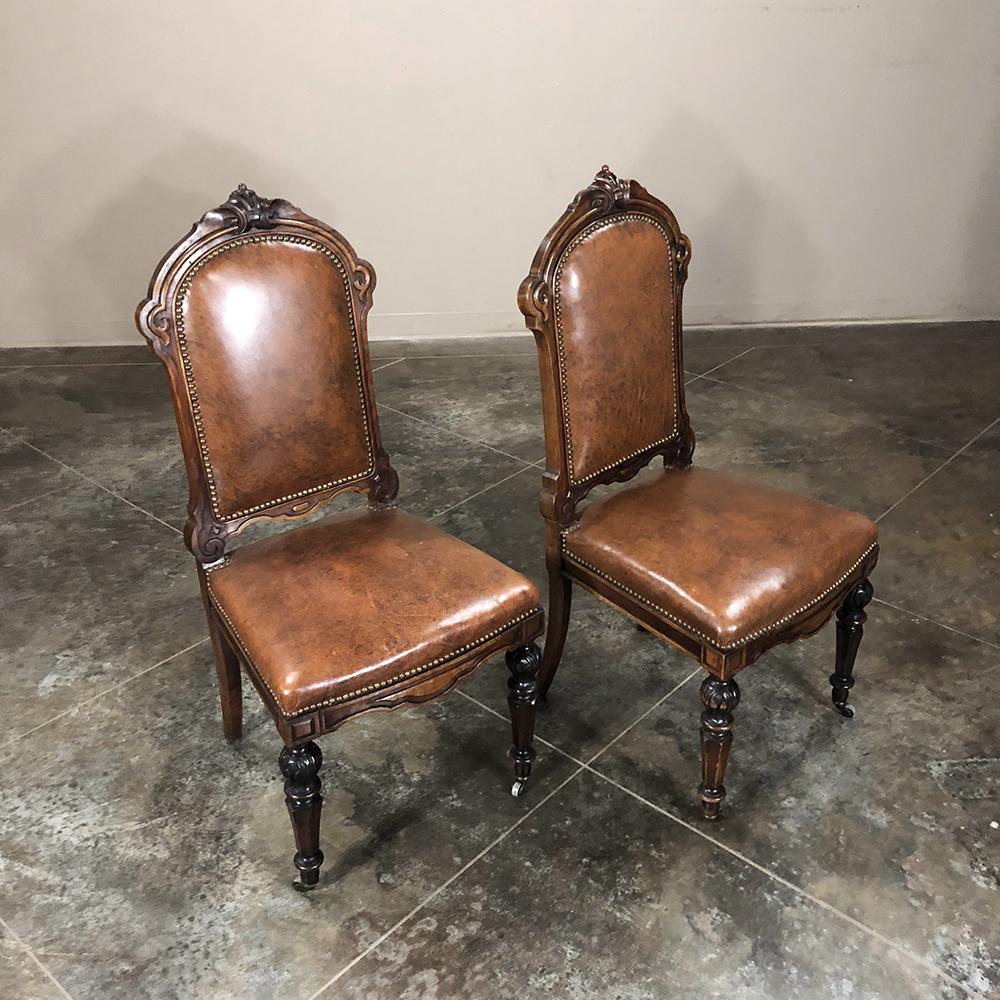 Set of Eight 19th Century French Walnut Renaissance Dining Chairs 6