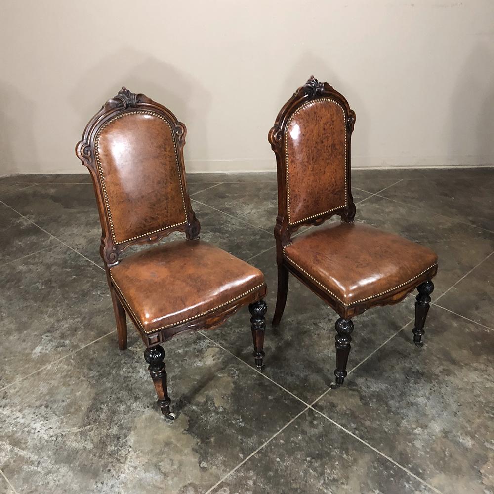 Set of Eight 19th Century French Walnut Renaissance Dining Chairs 8