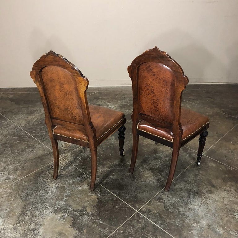 Set of Eight 19th Century French Walnut Renaissance Dining Chairs at