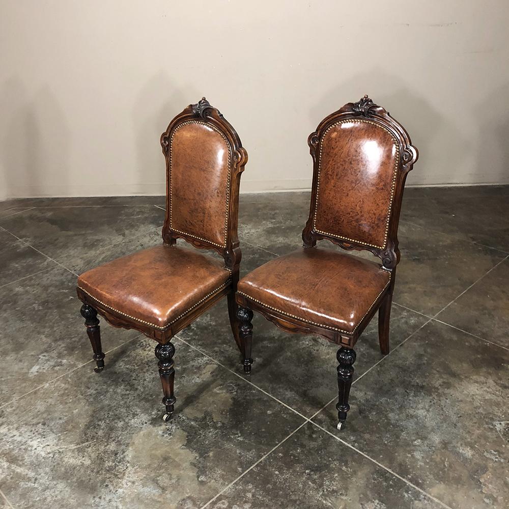 Set of Eight 19th Century French Walnut Renaissance Dining Chairs 10