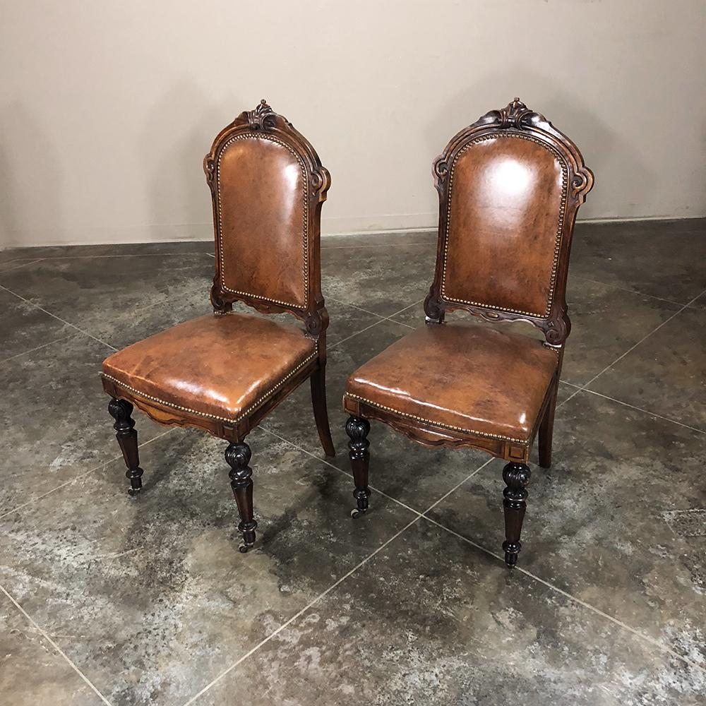 Set of Eight 19th Century French Walnut Renaissance Dining Chairs 11