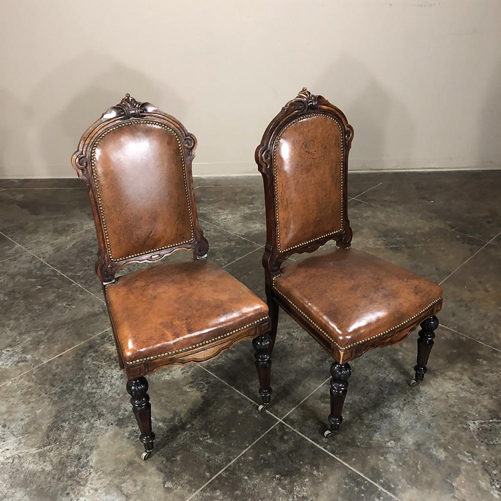 Set of Eight 19th Century French Walnut Renaissance Dining Chairs 12