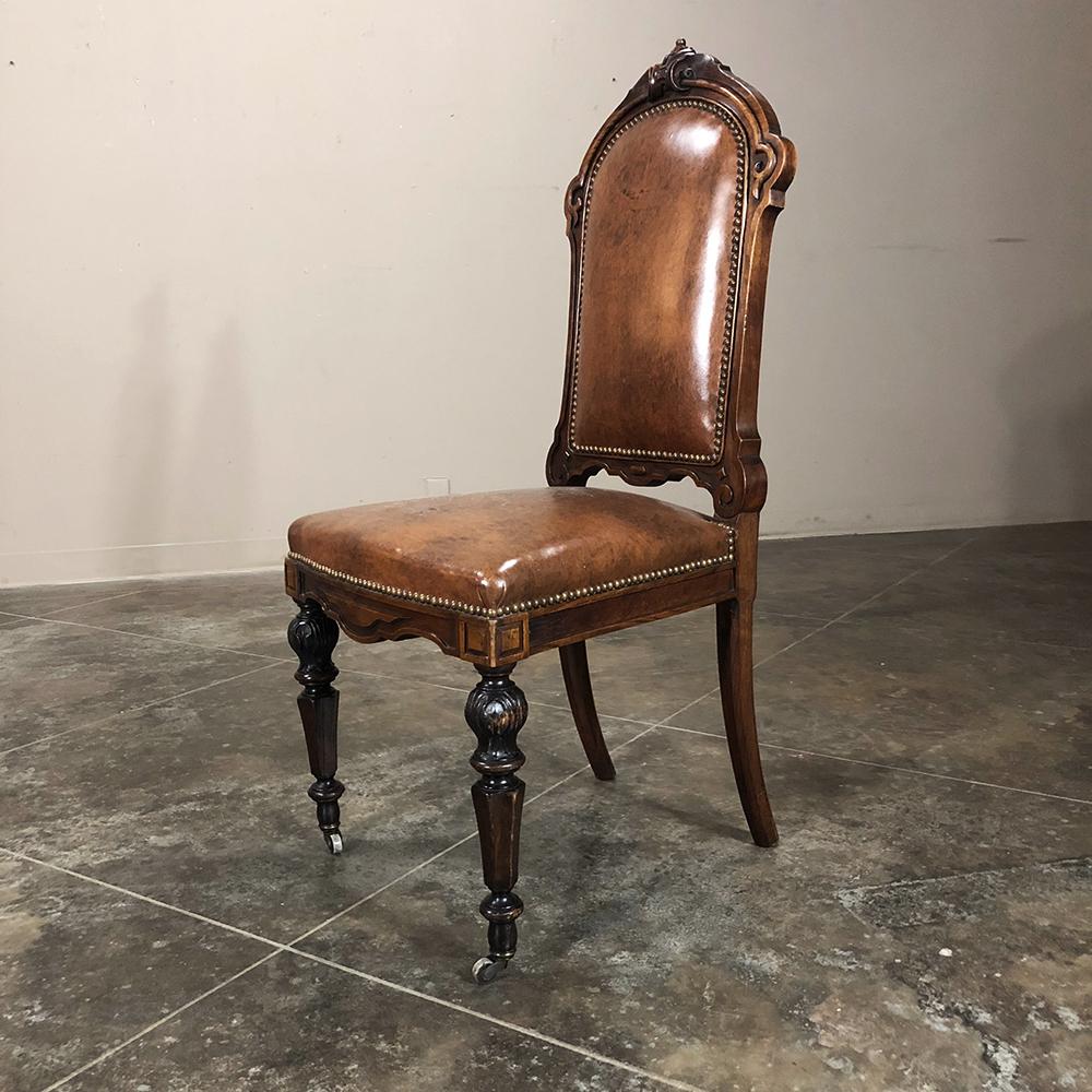 Hand-Carved Set of Eight 19th Century French Walnut Renaissance Dining Chairs