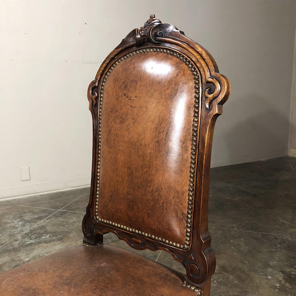 Set of Eight 19th Century French Walnut Renaissance Dining Chairs In Excellent Condition In Dallas, TX