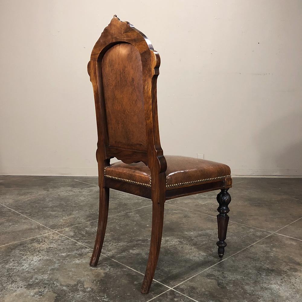 Faux Leather Set of Eight 19th Century French Walnut Renaissance Dining Chairs