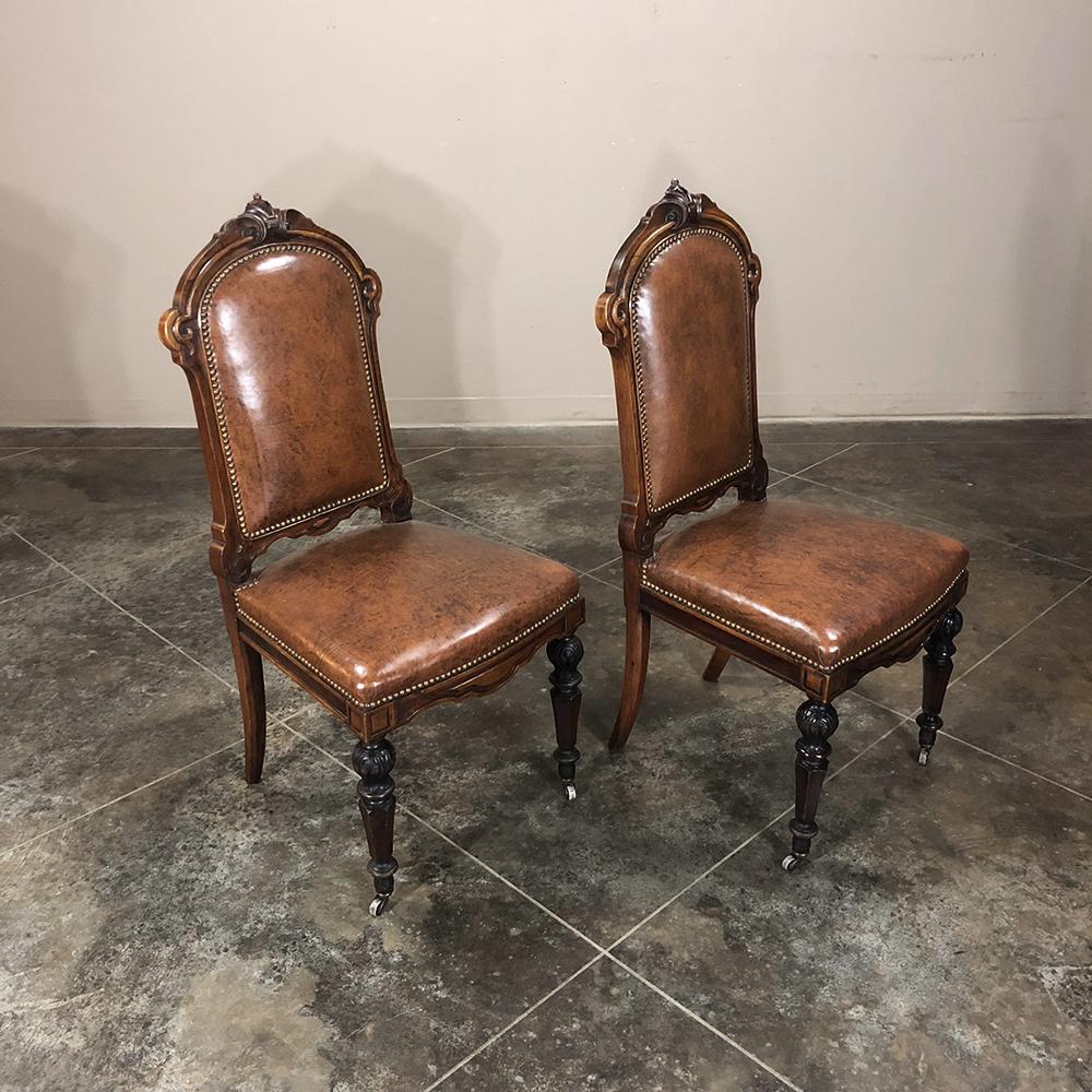 Set of Eight 19th Century French Walnut Renaissance Dining Chairs 1
