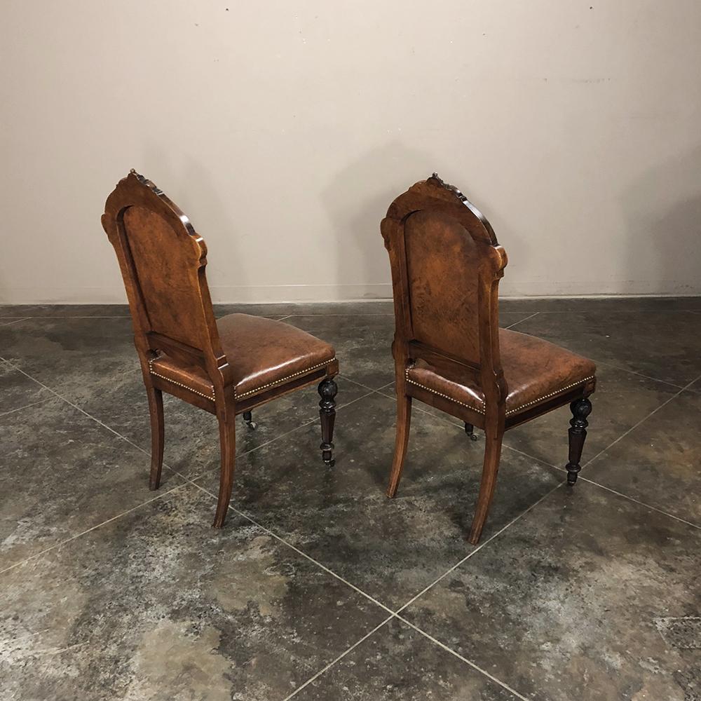 Set of Eight 19th Century French Walnut Renaissance Dining Chairs 2