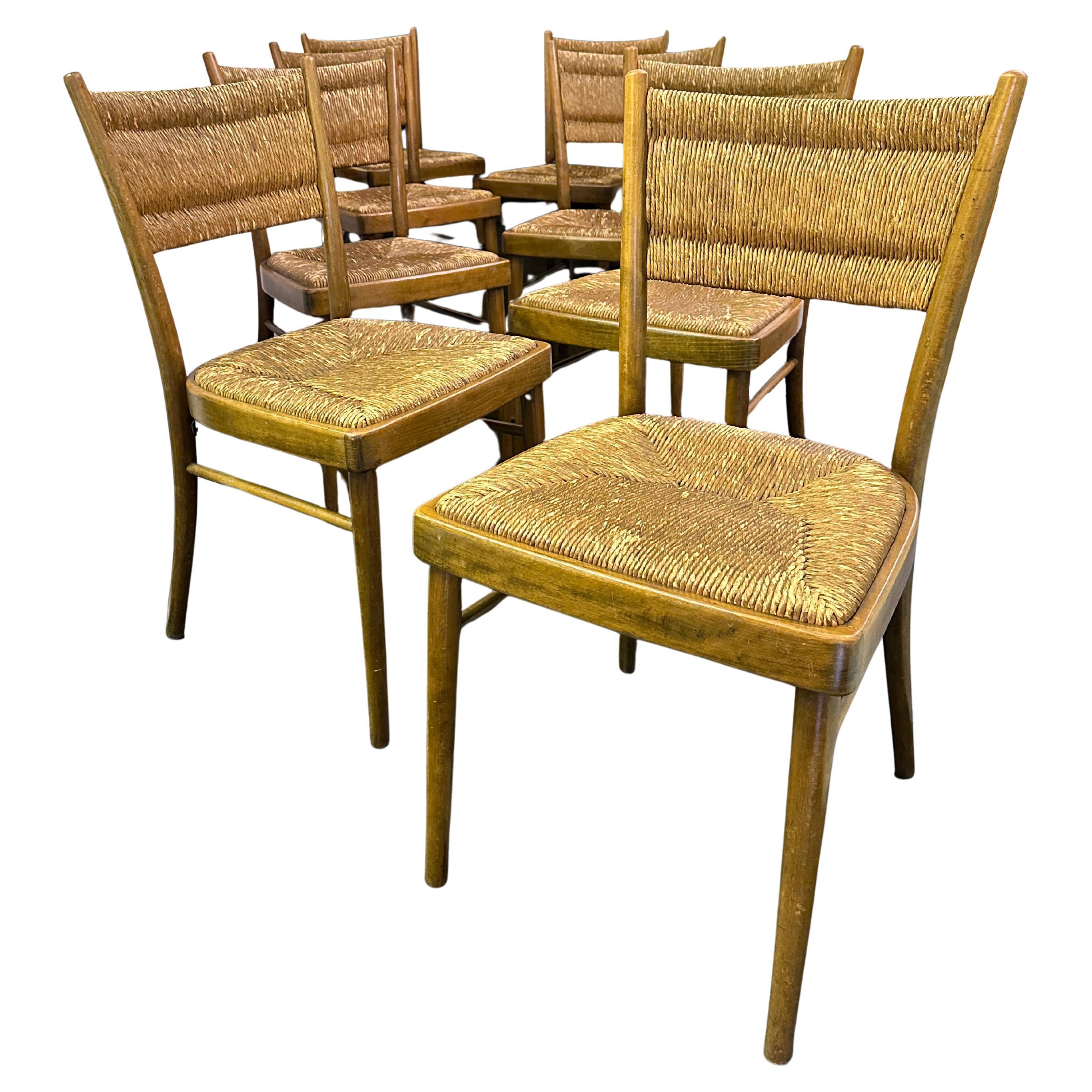 Set di otto sedie da pranzo in rattan tedesco del 19° secolo