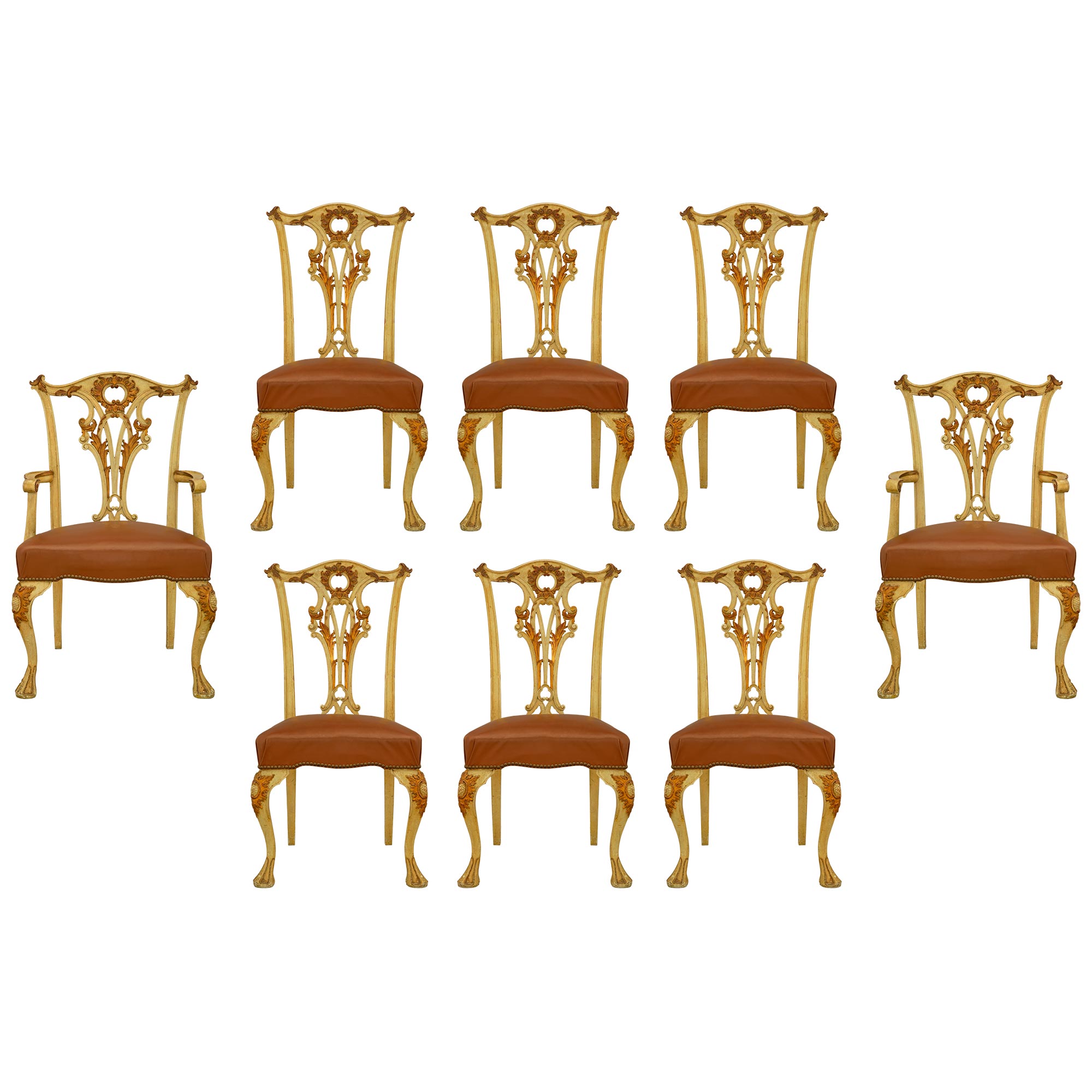 Set of Eight 19th Century Italian Chippendale St. Chairs
