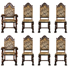 Set of Eight 19th Century Leather and Walnut Chairs 
Armchairs