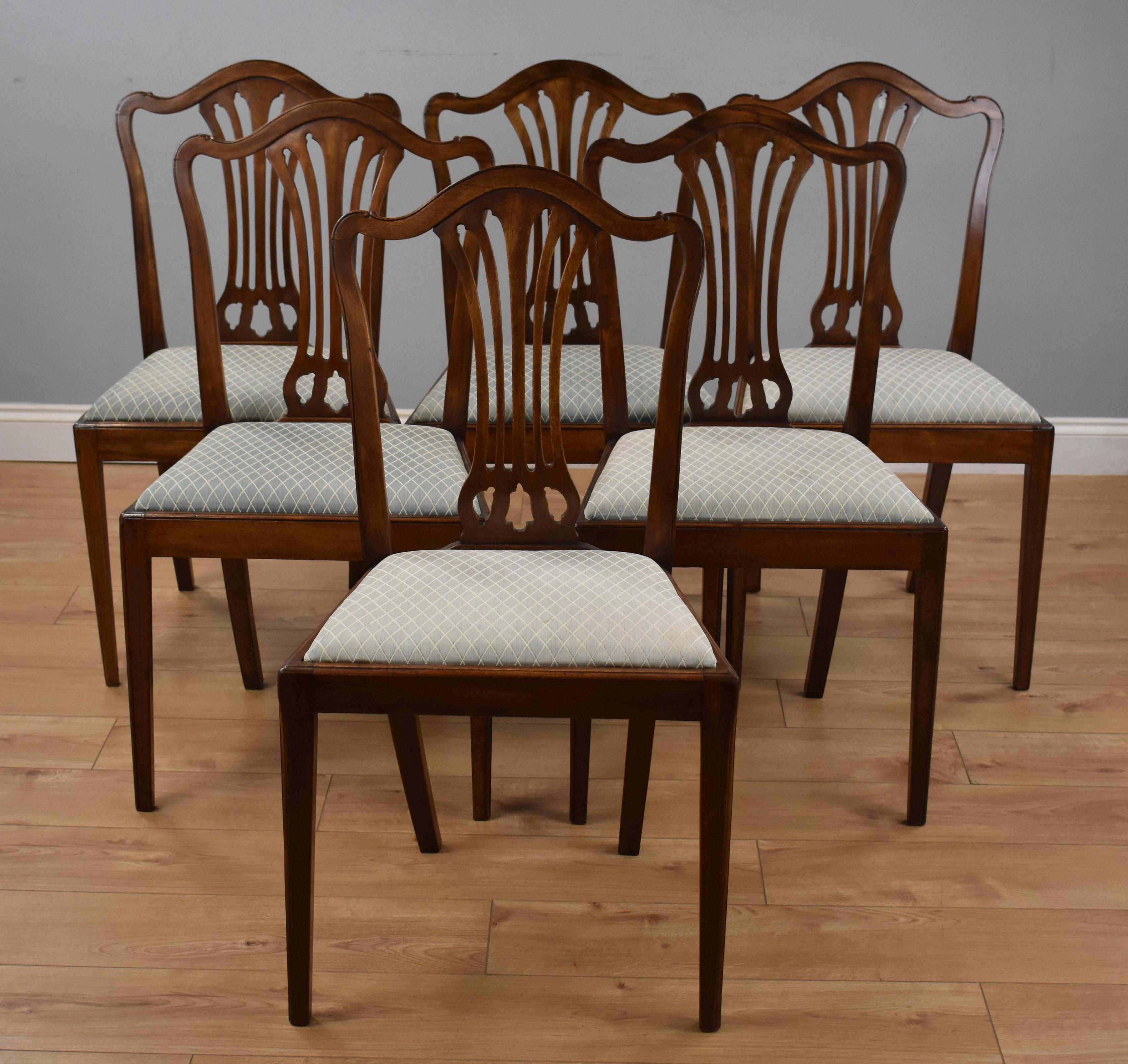 Set of eight 19th century mahogany dining chairs in good condition having been recently polished, all chairs are structurally sound and have drop in seats which would benefit from being recovered. The set consists of six singles and two carver