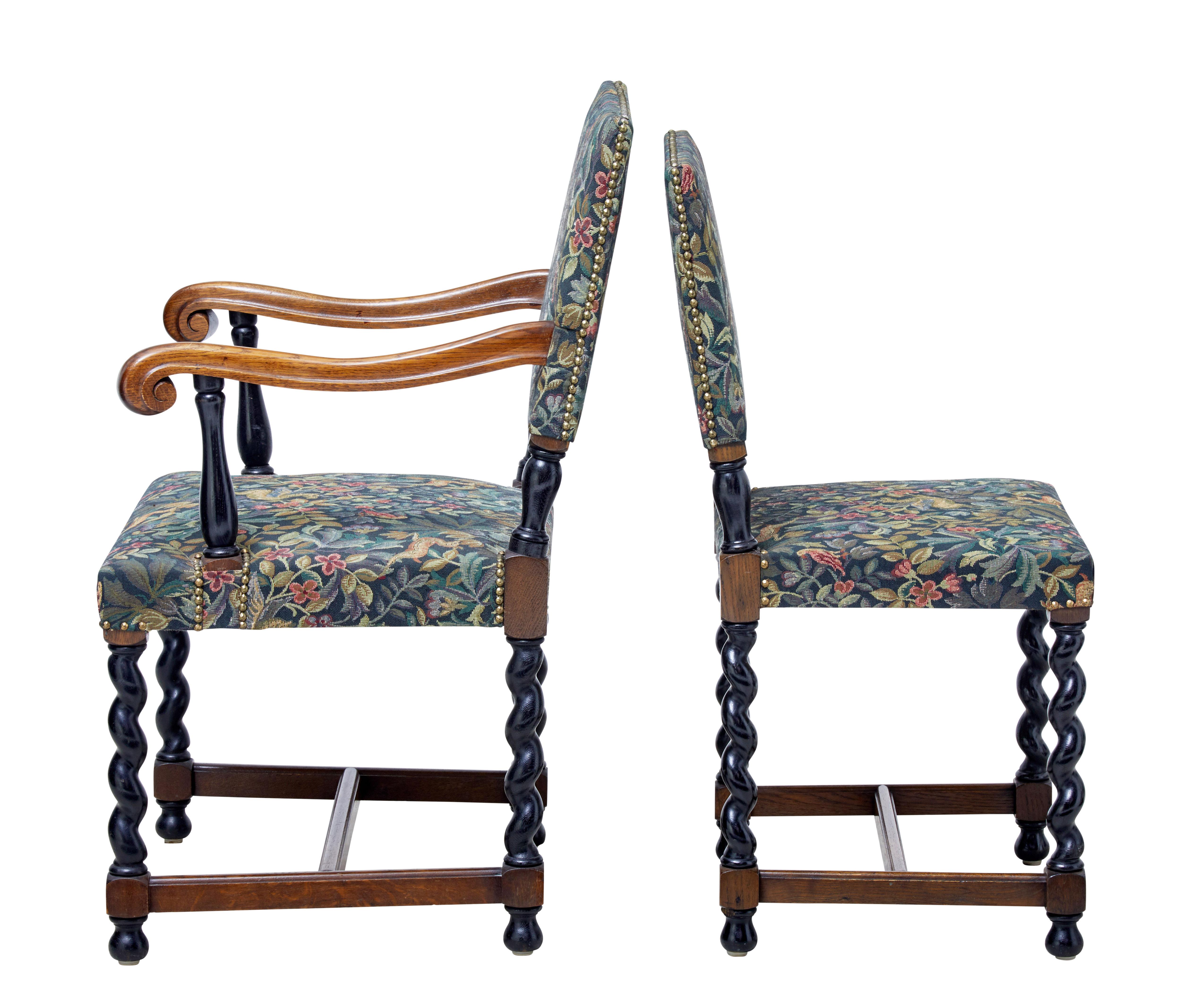 Victorian Set of Eight 19th Century Oak Barley Twist Dining Chairs