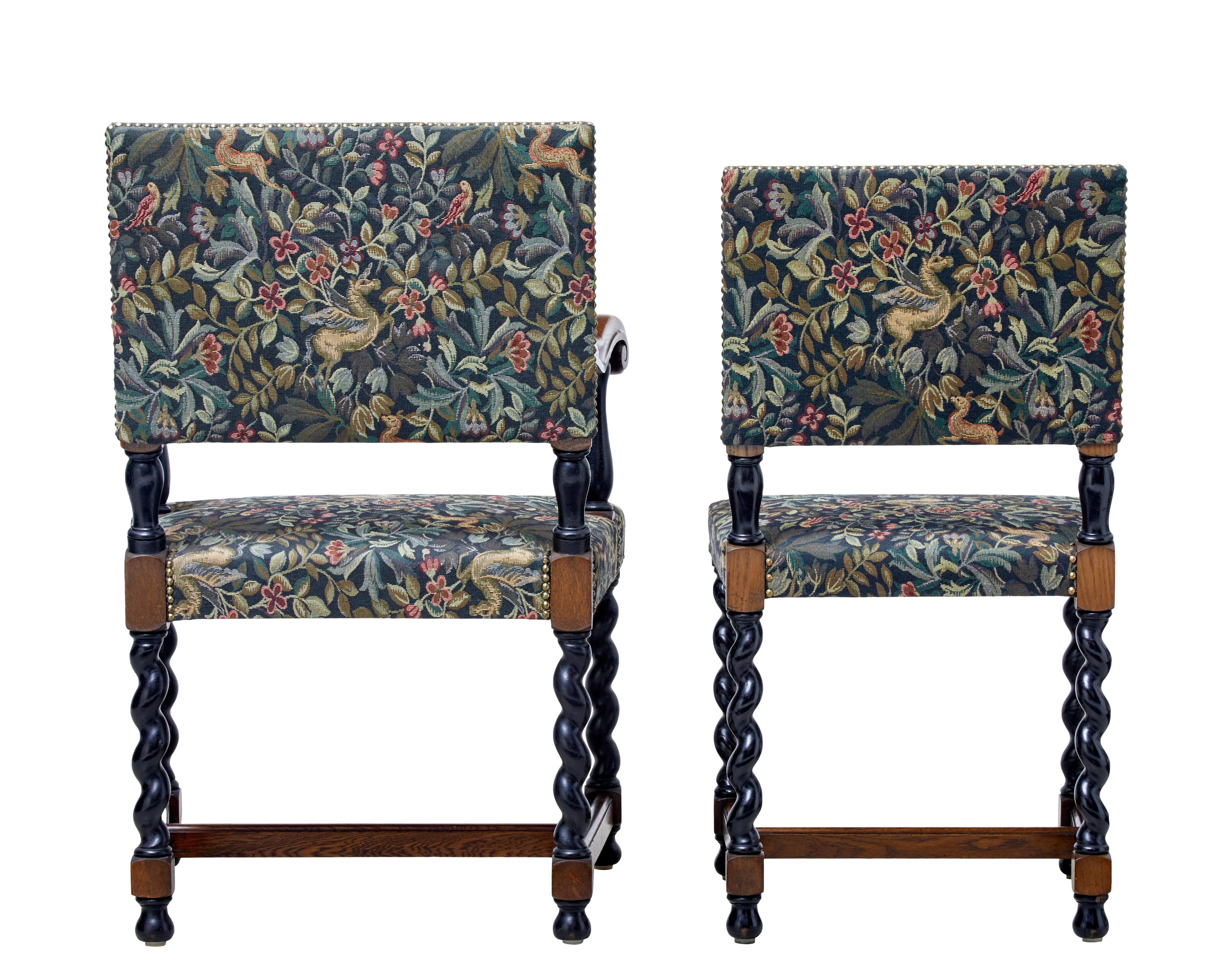 English Set of Eight 19th Century Oak Barley Twist Dining Chairs
