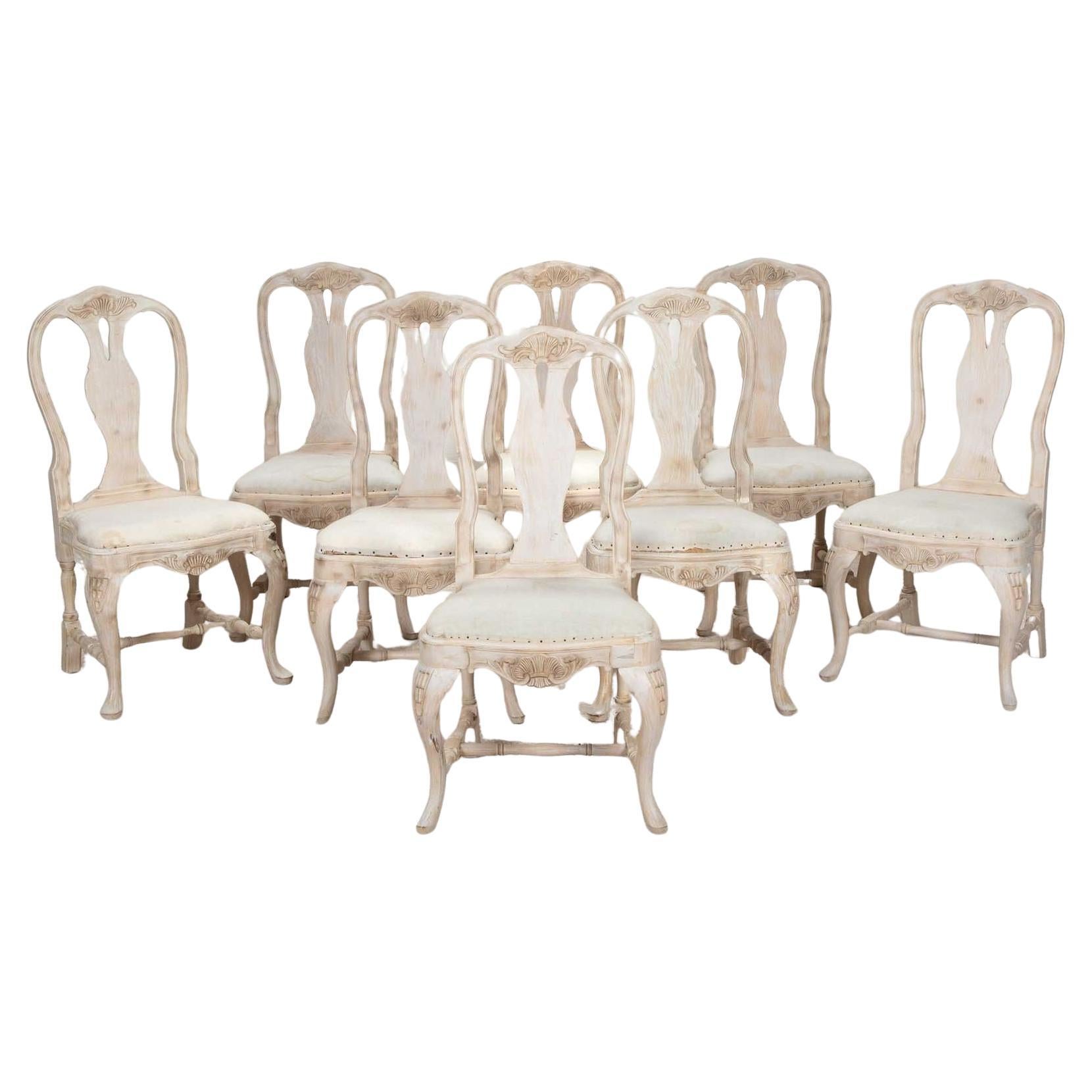 Set of Eight 19th Century Swedish Rococo Style Dining Chairs For Sale