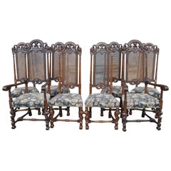 Set of Eight 19th Century Tall Back Walnut William and Mary Style Chairs