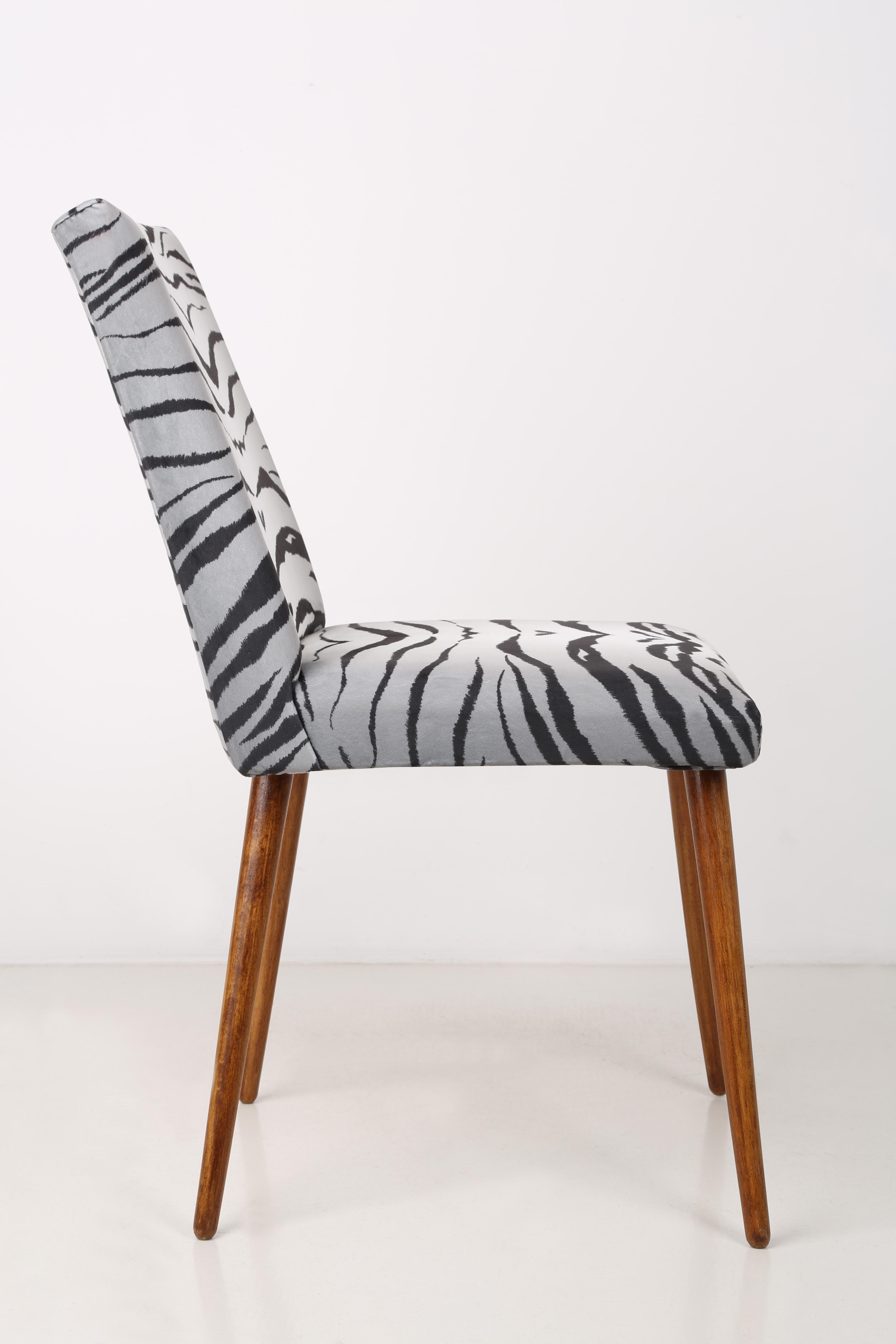 Polish Set of Eight 20th Century Black and White Zebra Velvet Chairs, Europe, 1960s For Sale