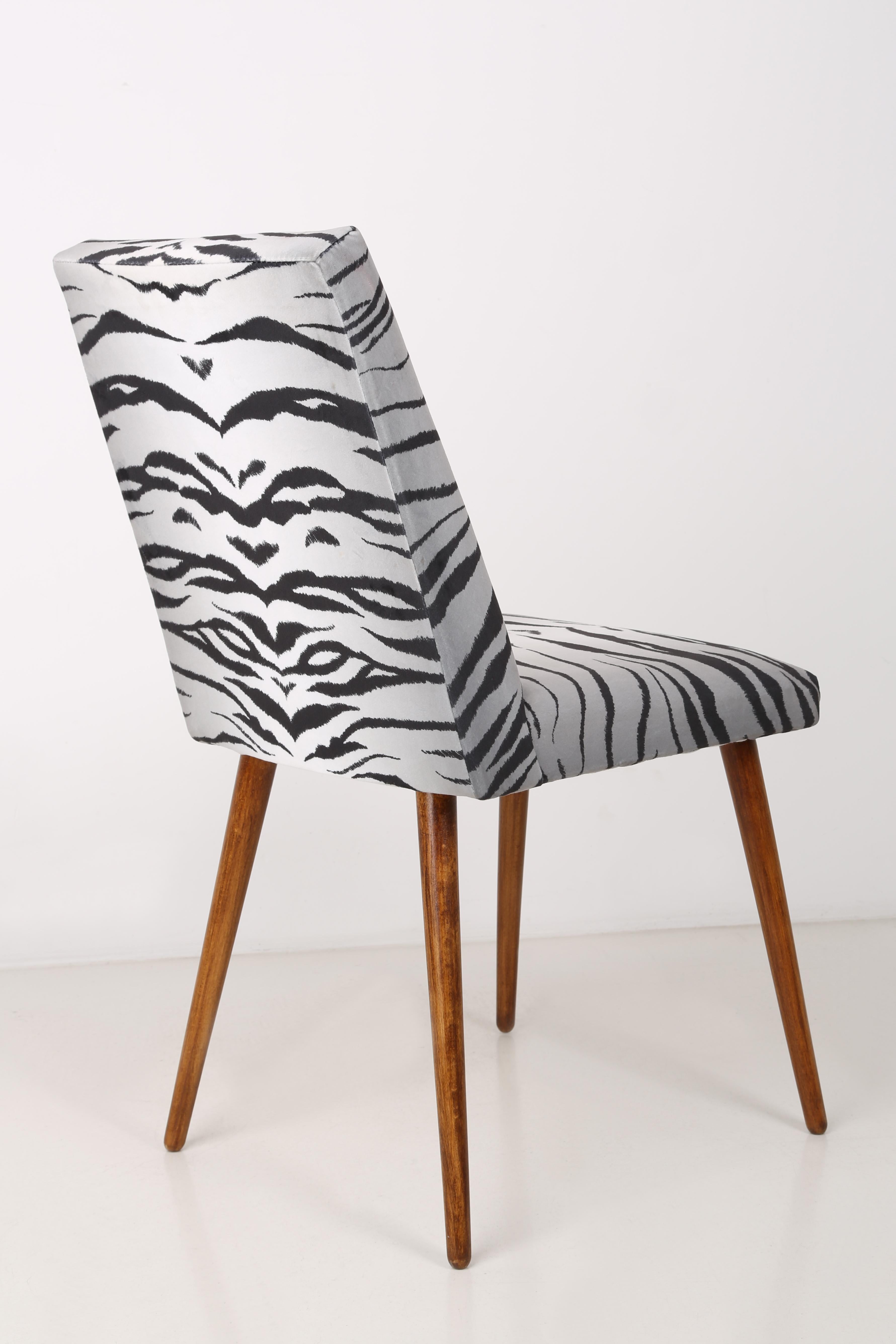 Hand-Crafted Set of Eight 20th Century Black and White Zebra Velvet Chairs, Europe, 1960s For Sale