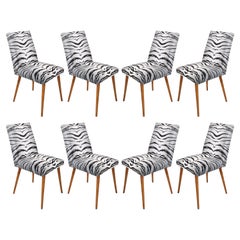 Set of Eight 20th Century Black and White Zebra Velvet Chairs, Europe, 1960s