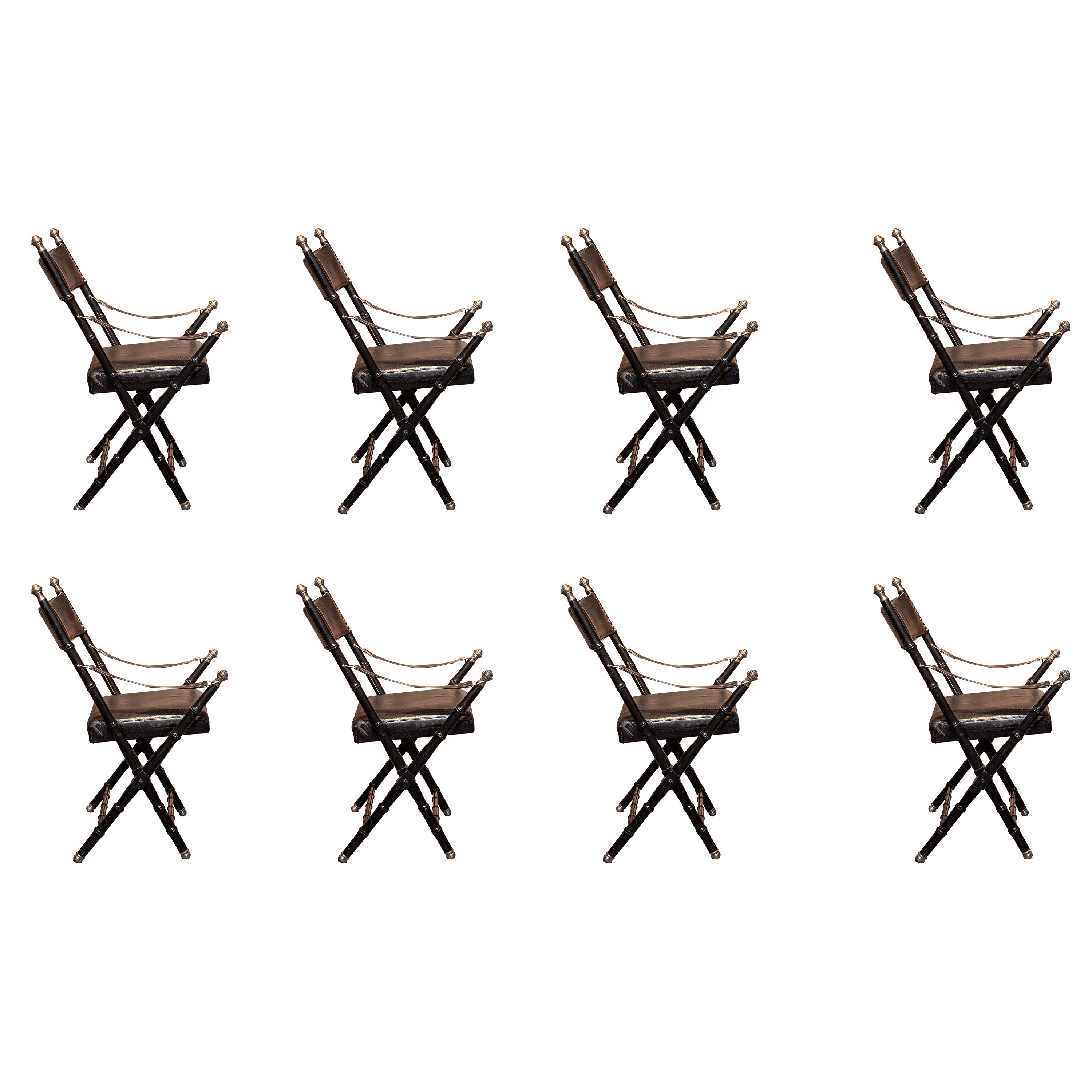 Set of Eight 20th Century Black Leather Side Chairs by Maison Jansen For Sale