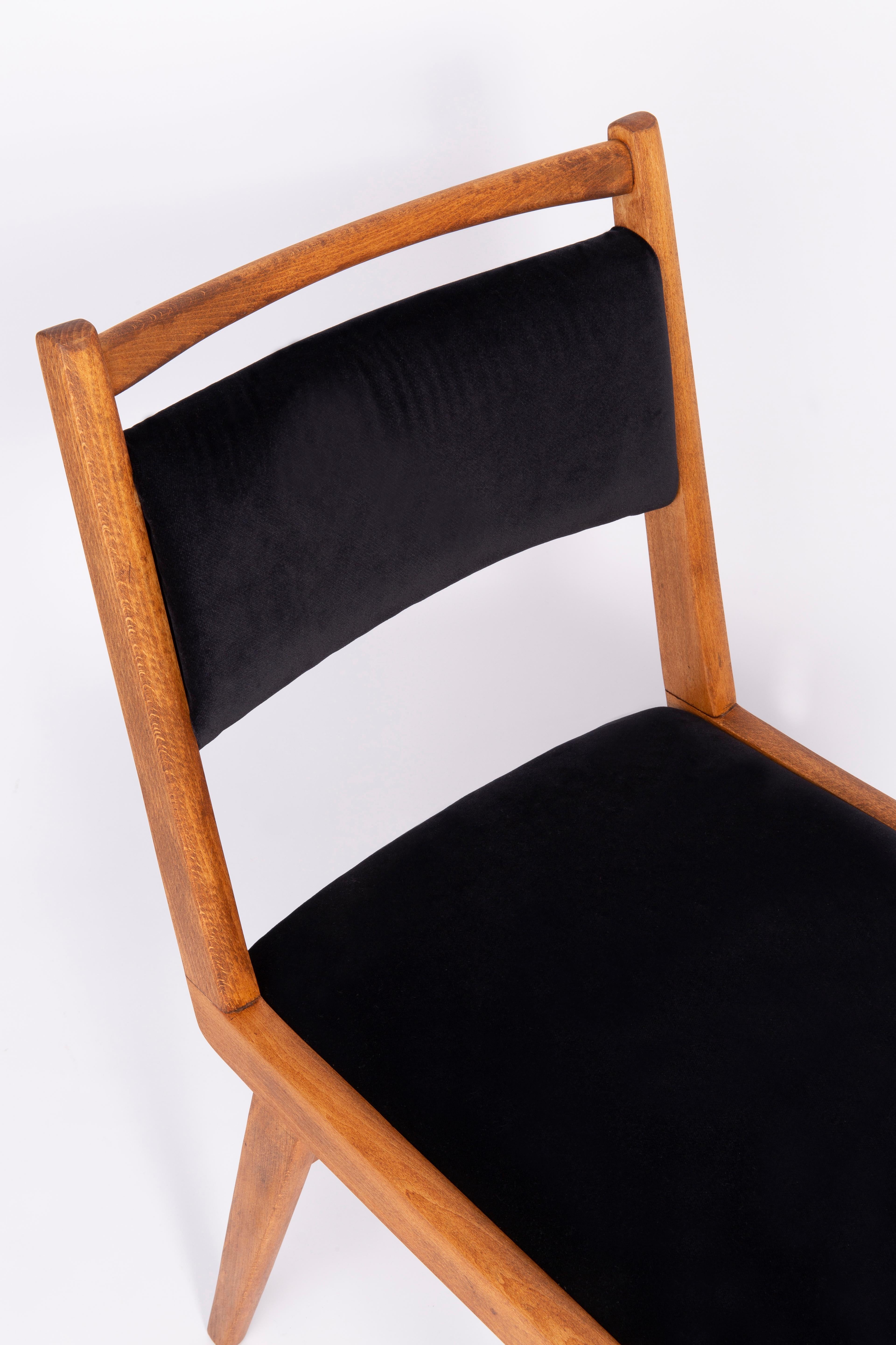 Polish Set of Eight 20th Century Black Velvet Chairs, Poland, 1960s For Sale