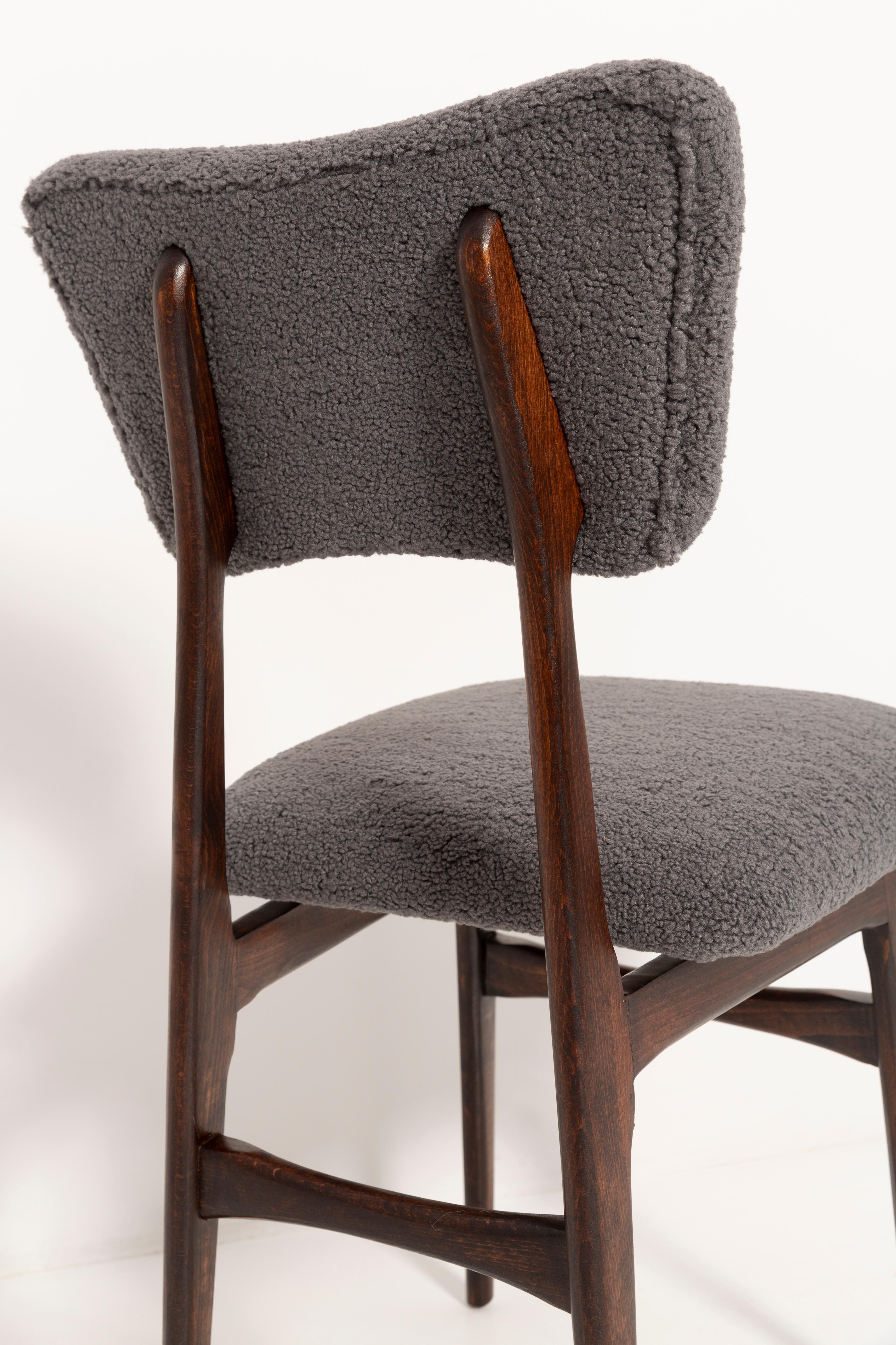 Velvet Set of Eight 20th Century Dark Gray Boucle Chairs, Europe, 1960s For Sale