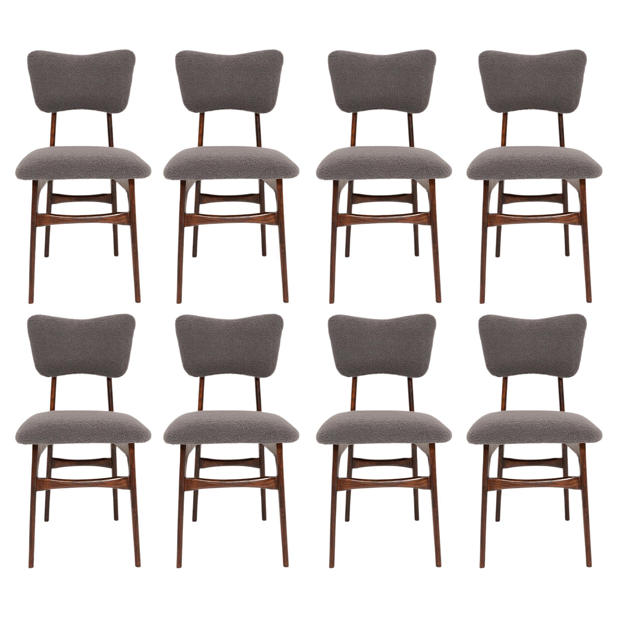 Set of Eight 20th Century Dark Gray Boucle Chairs, Europe, 1960s For Sale