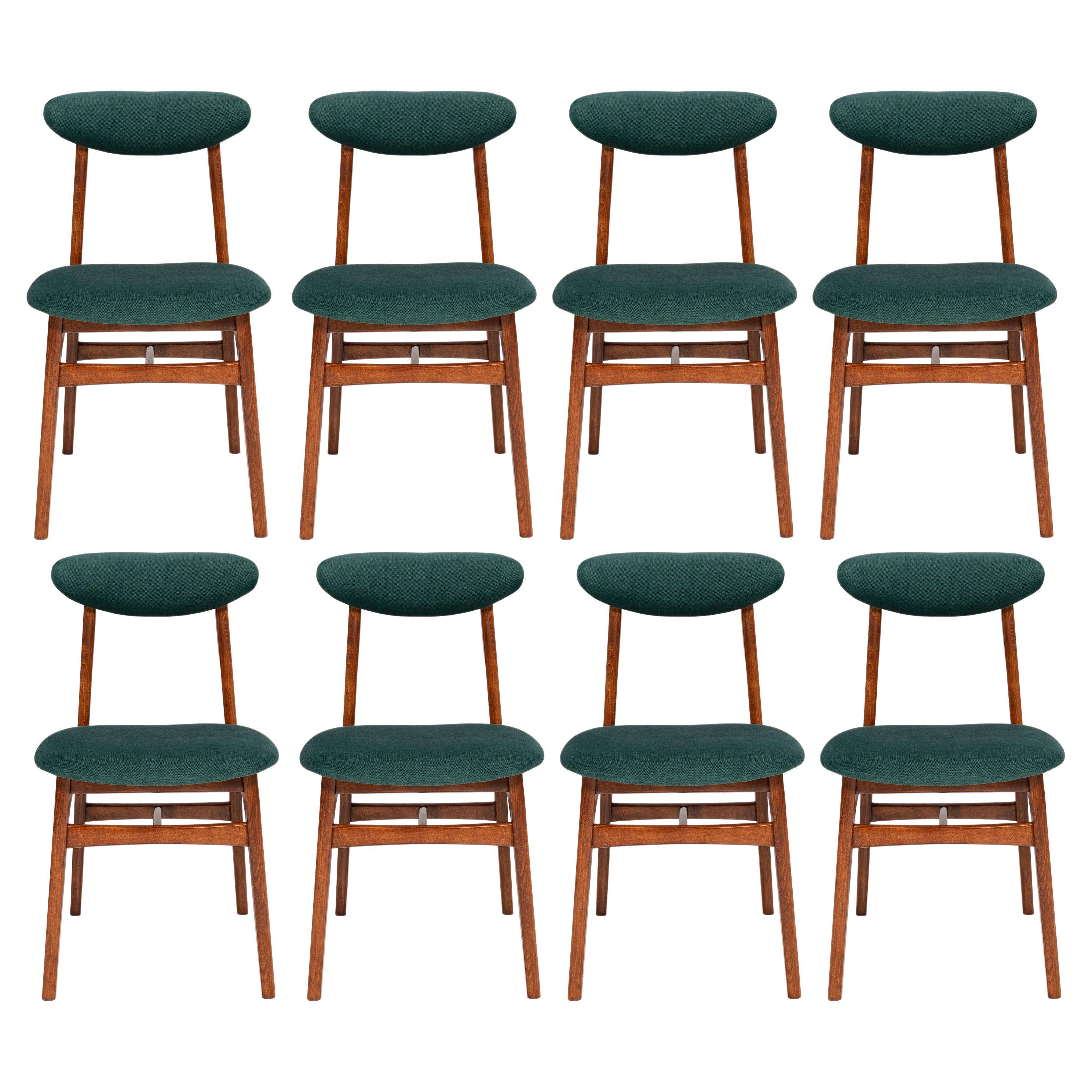 Set of Eight 20th Century Dark Green Rajmund Halas Chairs, Poland, 1960s