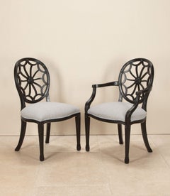 Set of Eight 20th Century Ebonised Neo-Classical Dining Chairs