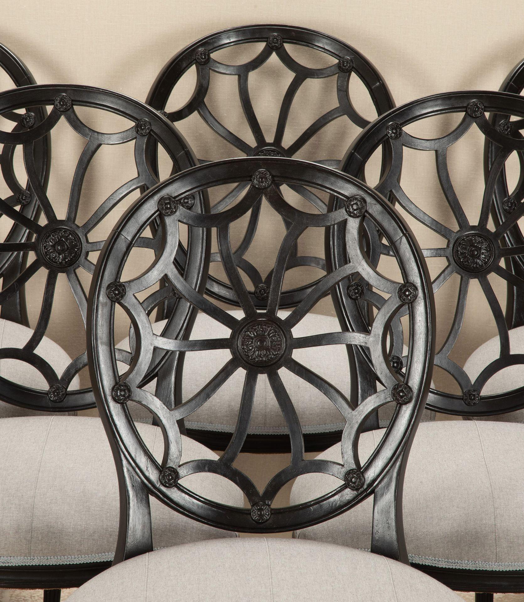 European Set of Eight 20th Century Ebonised Neo-Classical Dining Chairs For Sale