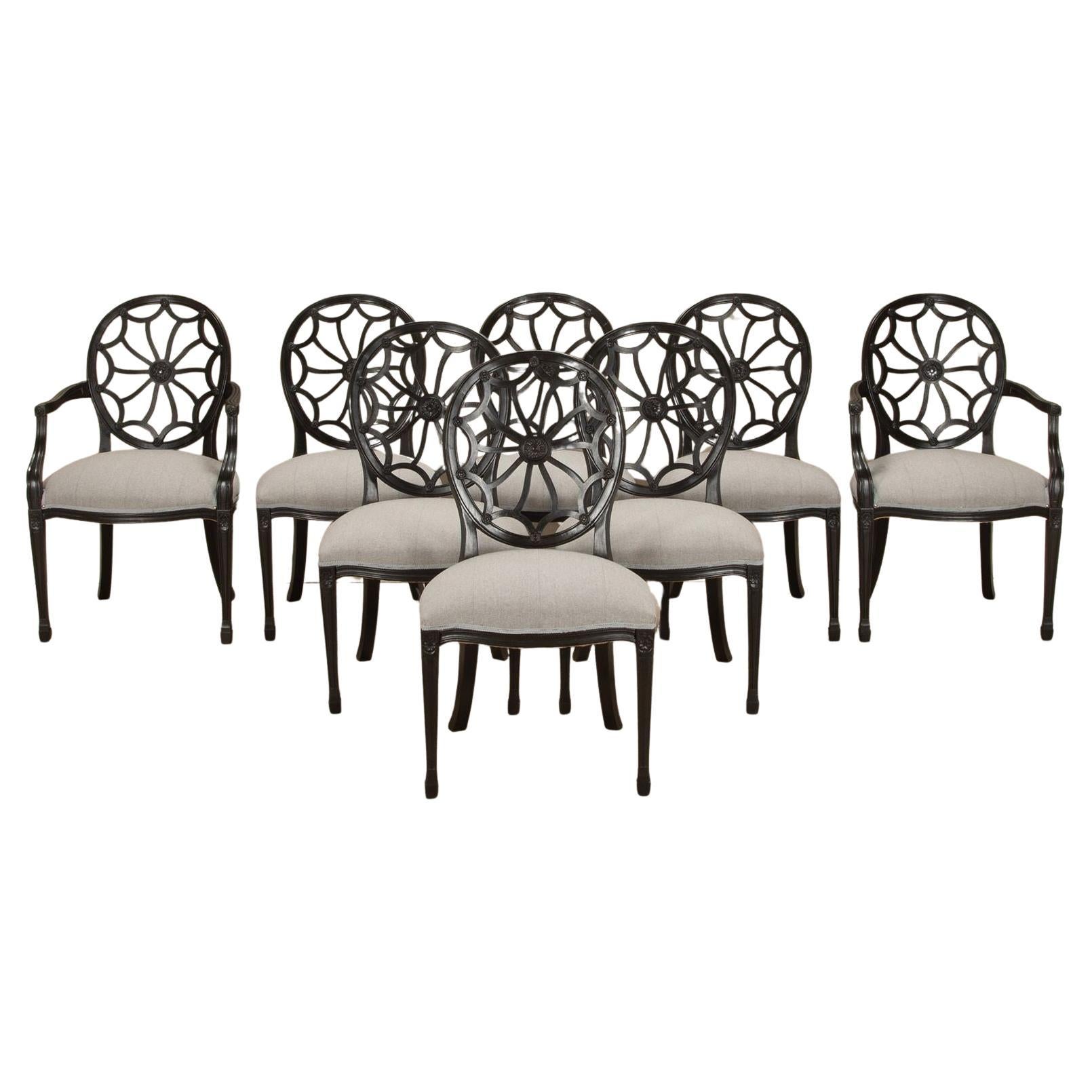 Set of Eight 20th Century Ebonised Neo-Classical Dining Chairs For Sale