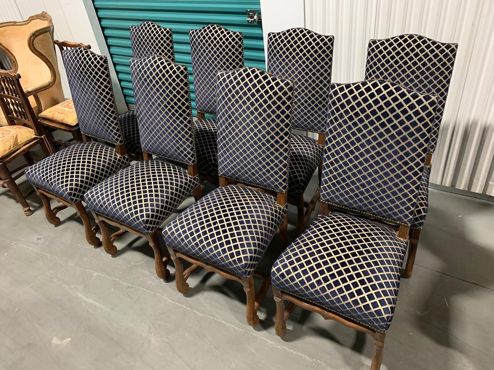 Set of eight 20th century French Louis XII Os de mouton upholstered dining chairs
very comfortable
all eight are side chairs.
