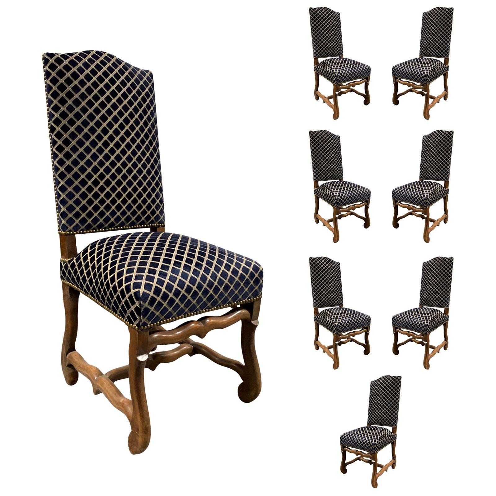 Set of Eight 20th Century French Louis XII Os de Mouton Dining Chairs