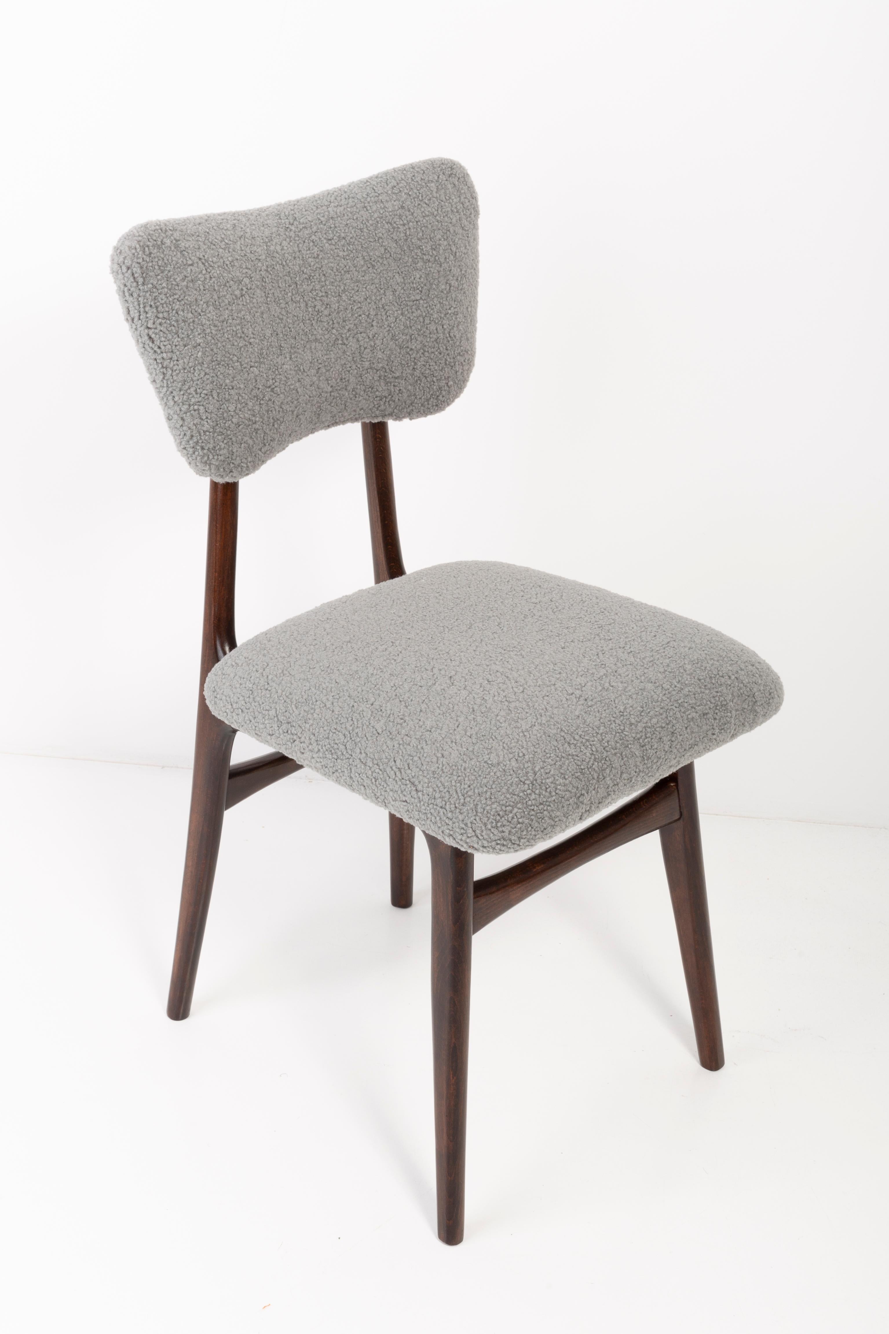 Mid-Century Modern Set of Eight 20th Century Gray Boucle Chairs, 1960s For Sale