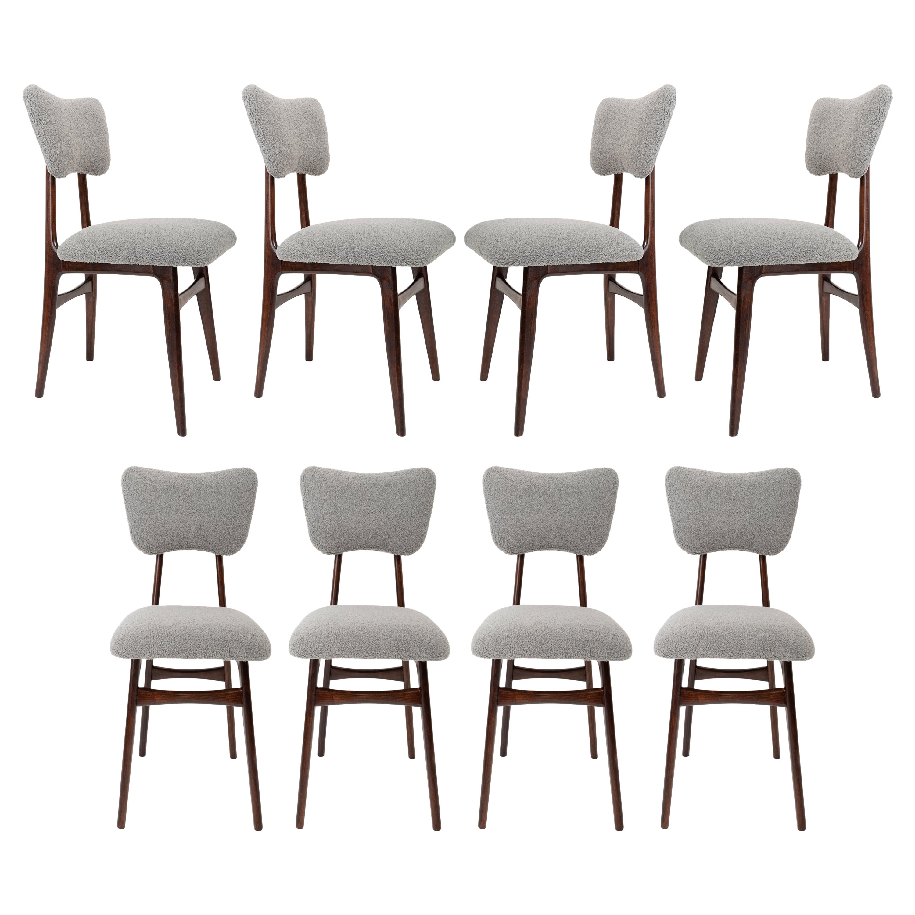 Ensemble de huit chaises en bouclette grise du XXe siècle, années 1960