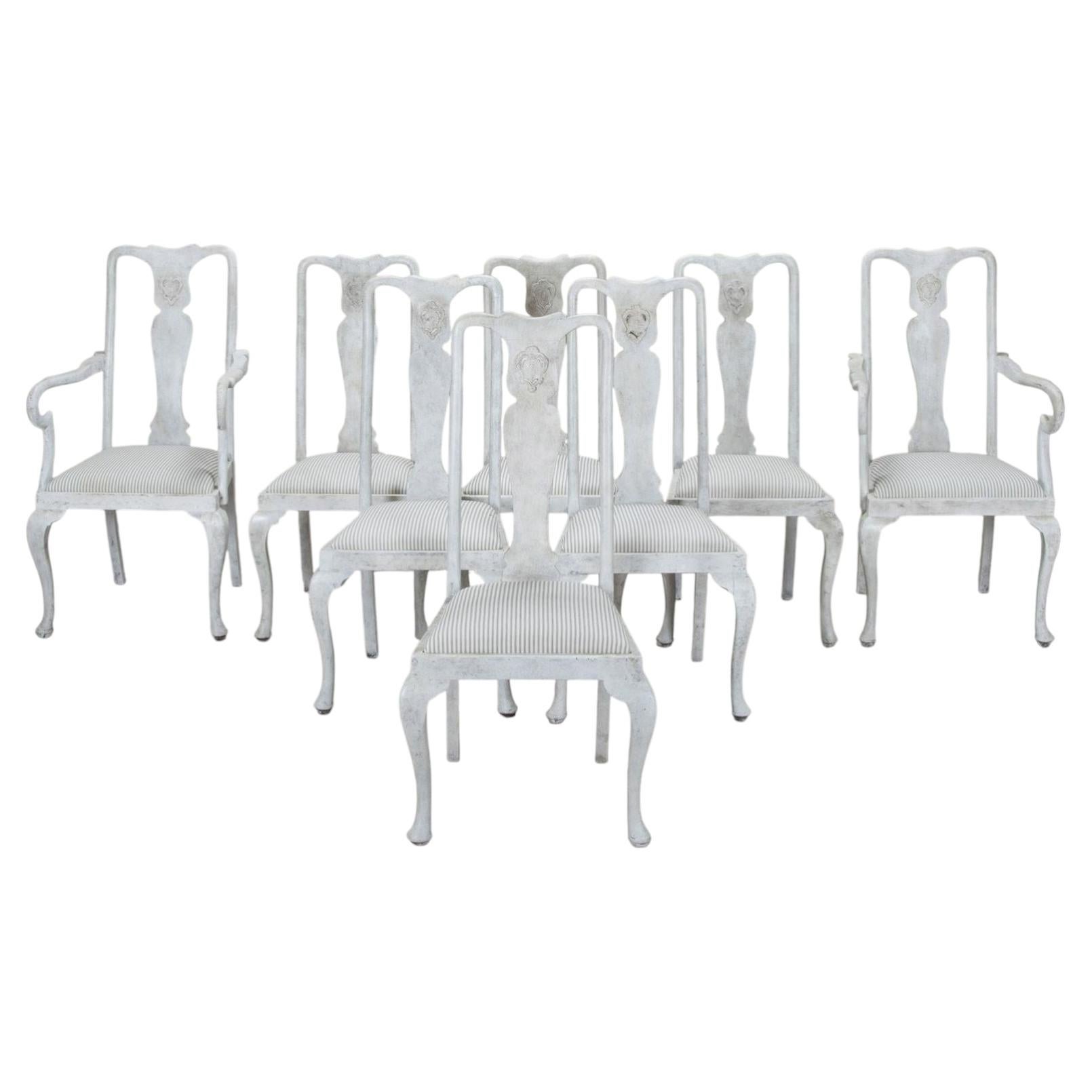 Set of Eight 20th Century Gustavian Style Dining Chairs