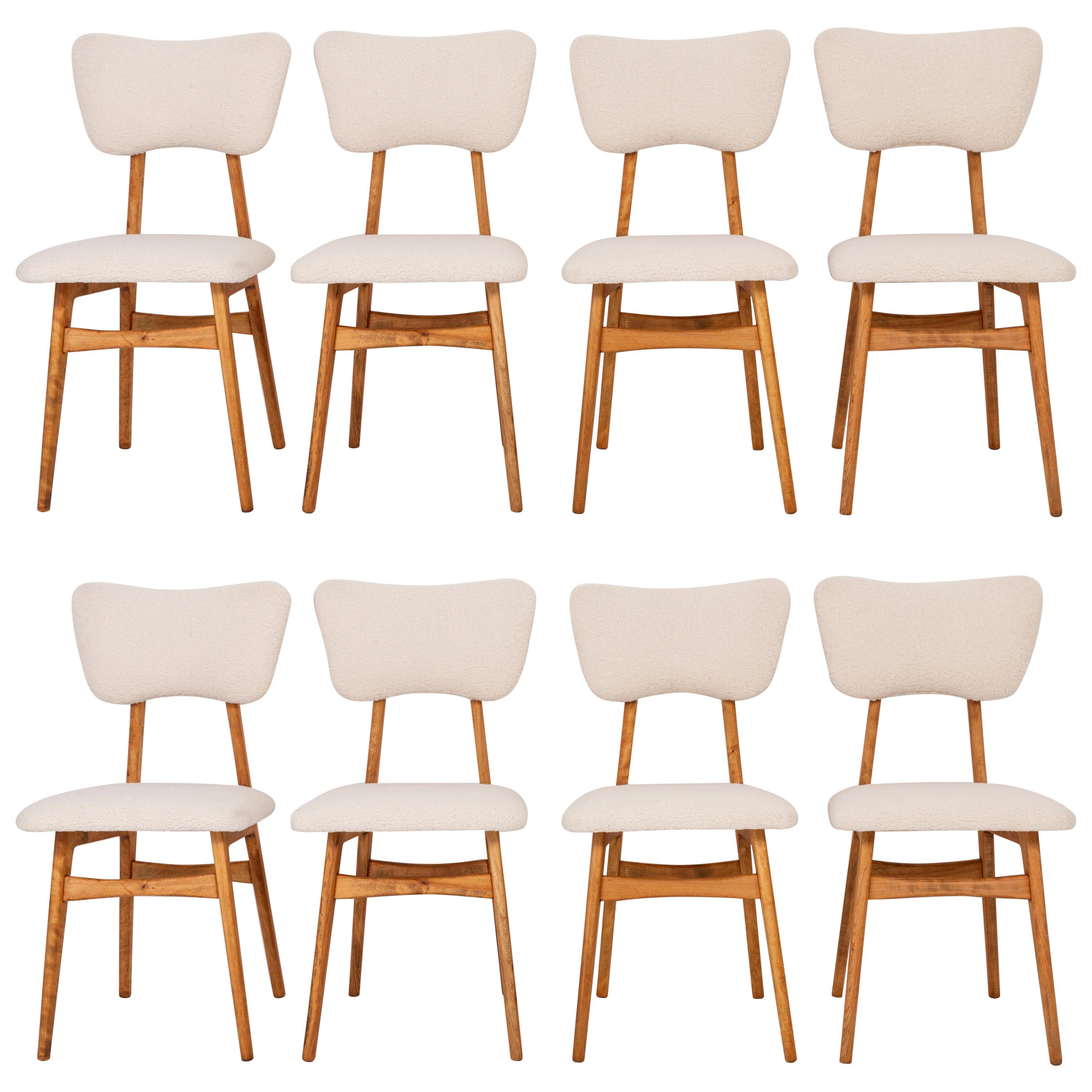 Set of Eight 20th Century Light Crème Boucle Chairs, 1960s For Sale