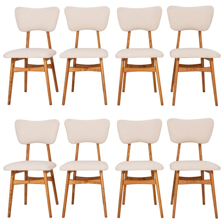 Set of Eight 20th Century Light Crème Boucle Chairs, 1960s
