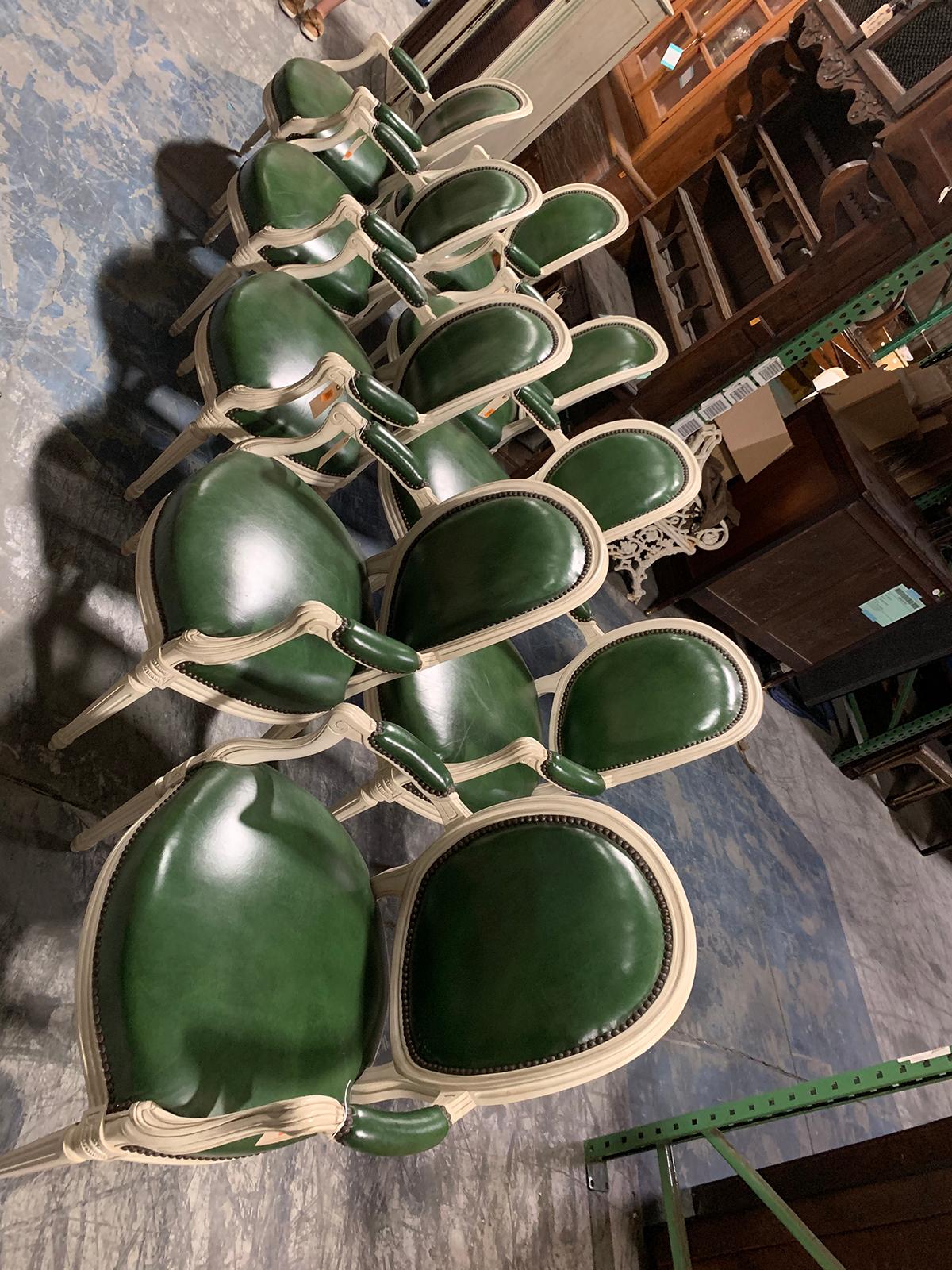 Set of eight 20th century Louis XVI style armchairs, possibly DeAngelis
Beautiful green leather
Super quality
Measures: 24.25