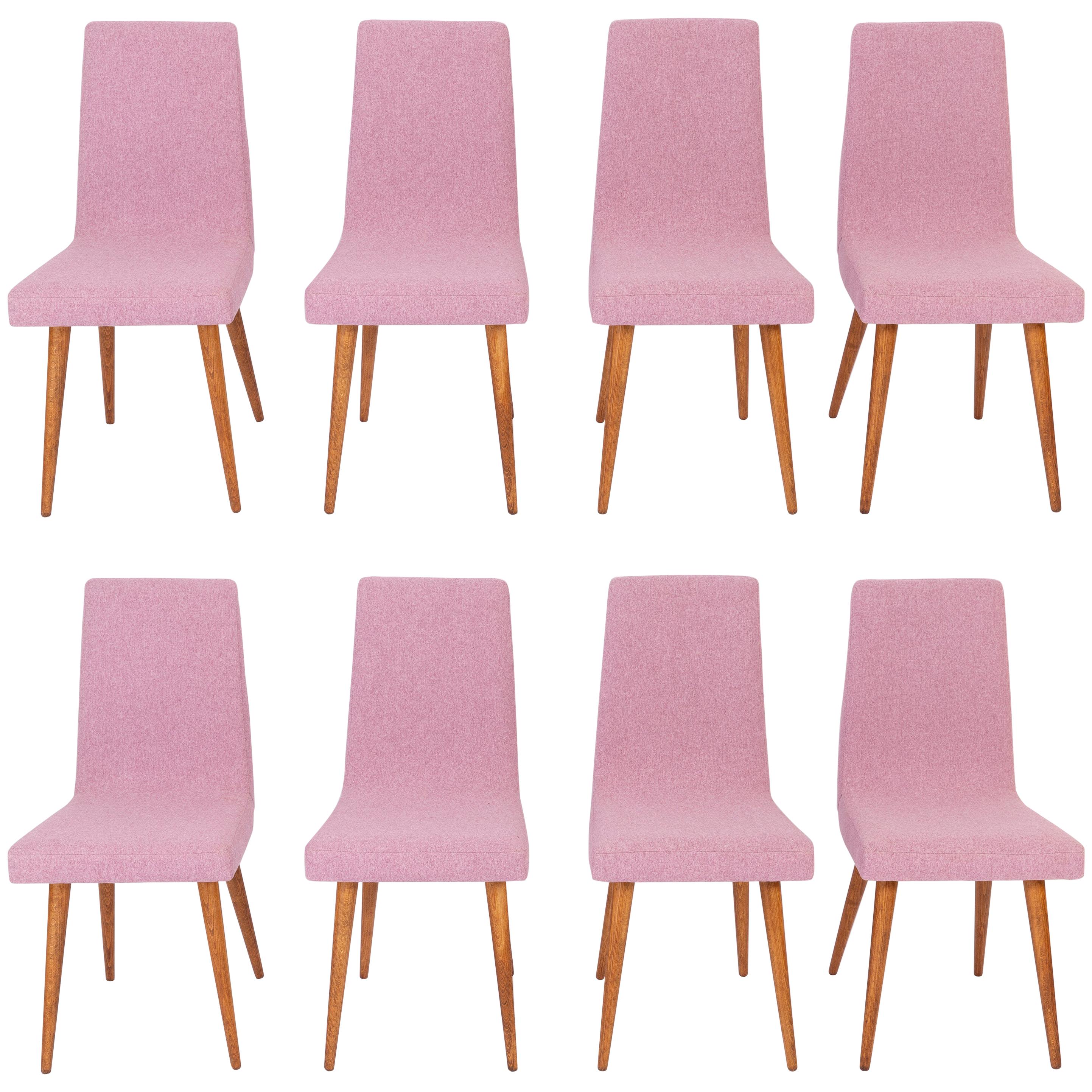Ensemble de huit chaises roses Mlange Rajmund Halas du 20ème siècle, années 1960